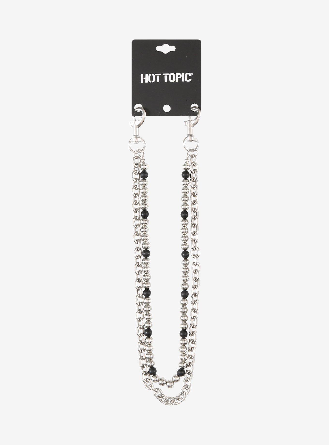 Silver & Black Bead 18 Inch & 20 Inch Double Wallet Chain, , hi-res