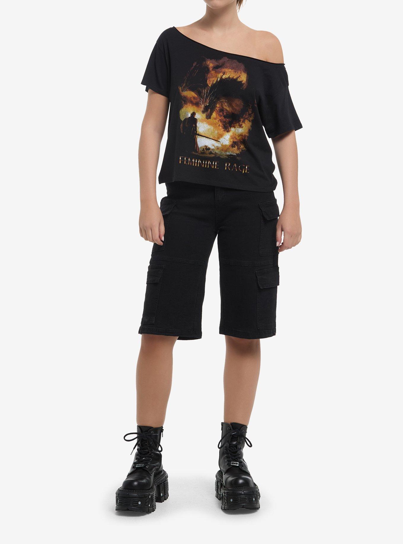 Feminine Rage Dragon Off-Shoulder Girls T-Shirt, , hi-res