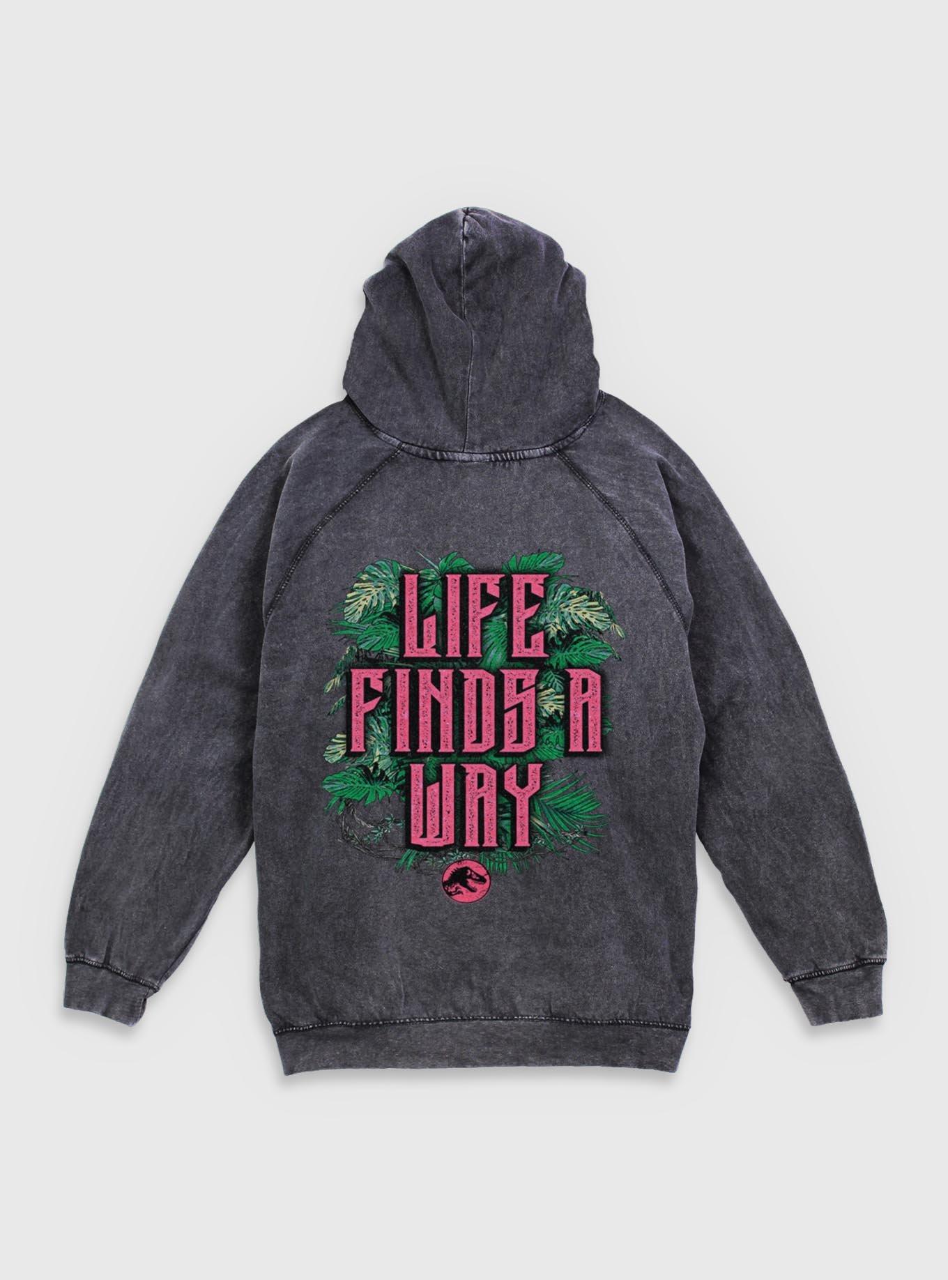 Jurassic Park Life Finds A Way Iconic Dinosaurs Mineral Wash Hoodie BoxLunch Exclusive, , hi-res