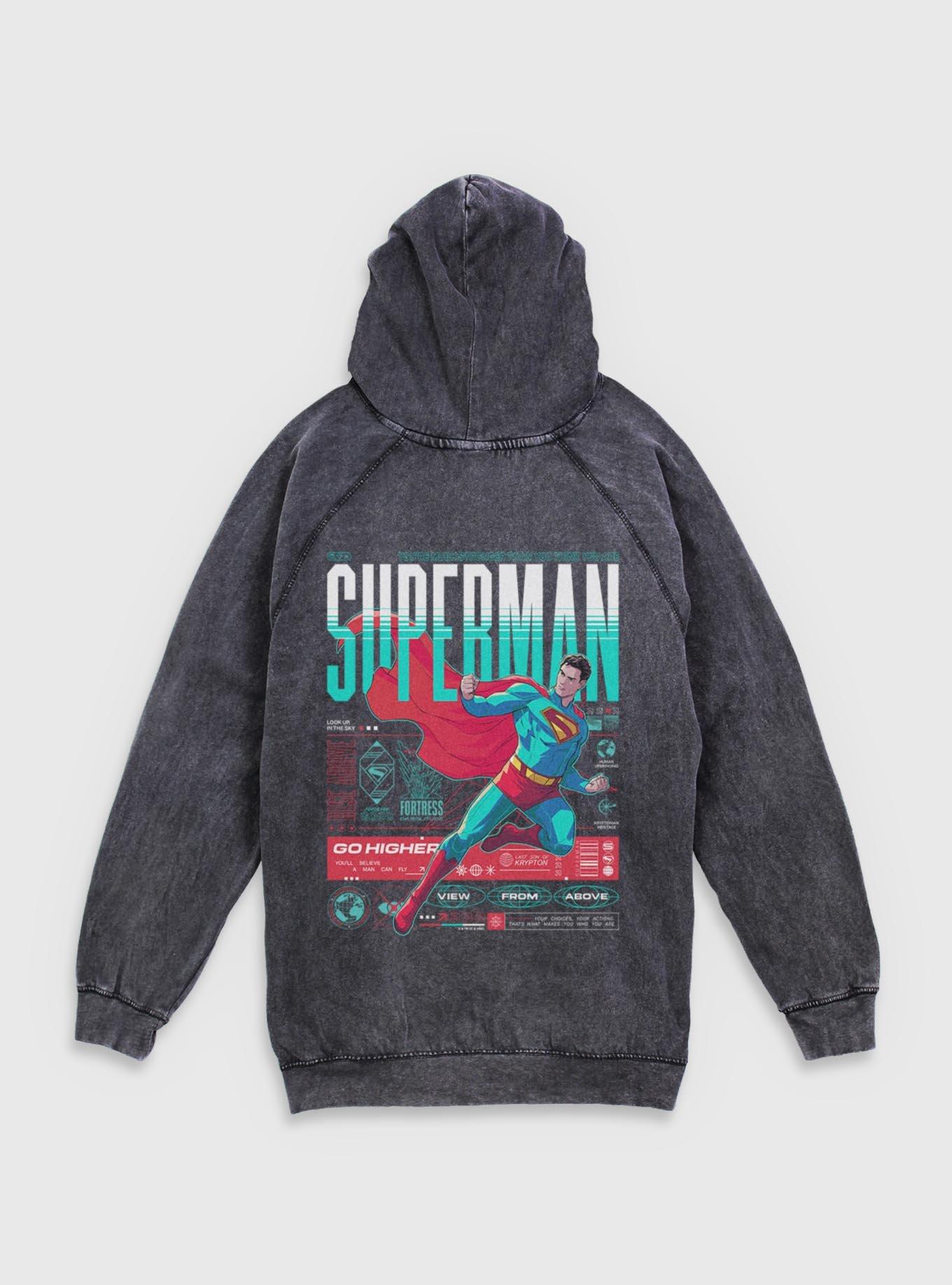 DC Comics Superman Go Higher Rise Above Mineral Wash Hoodie BoxLunch Exclusive, , hi-res