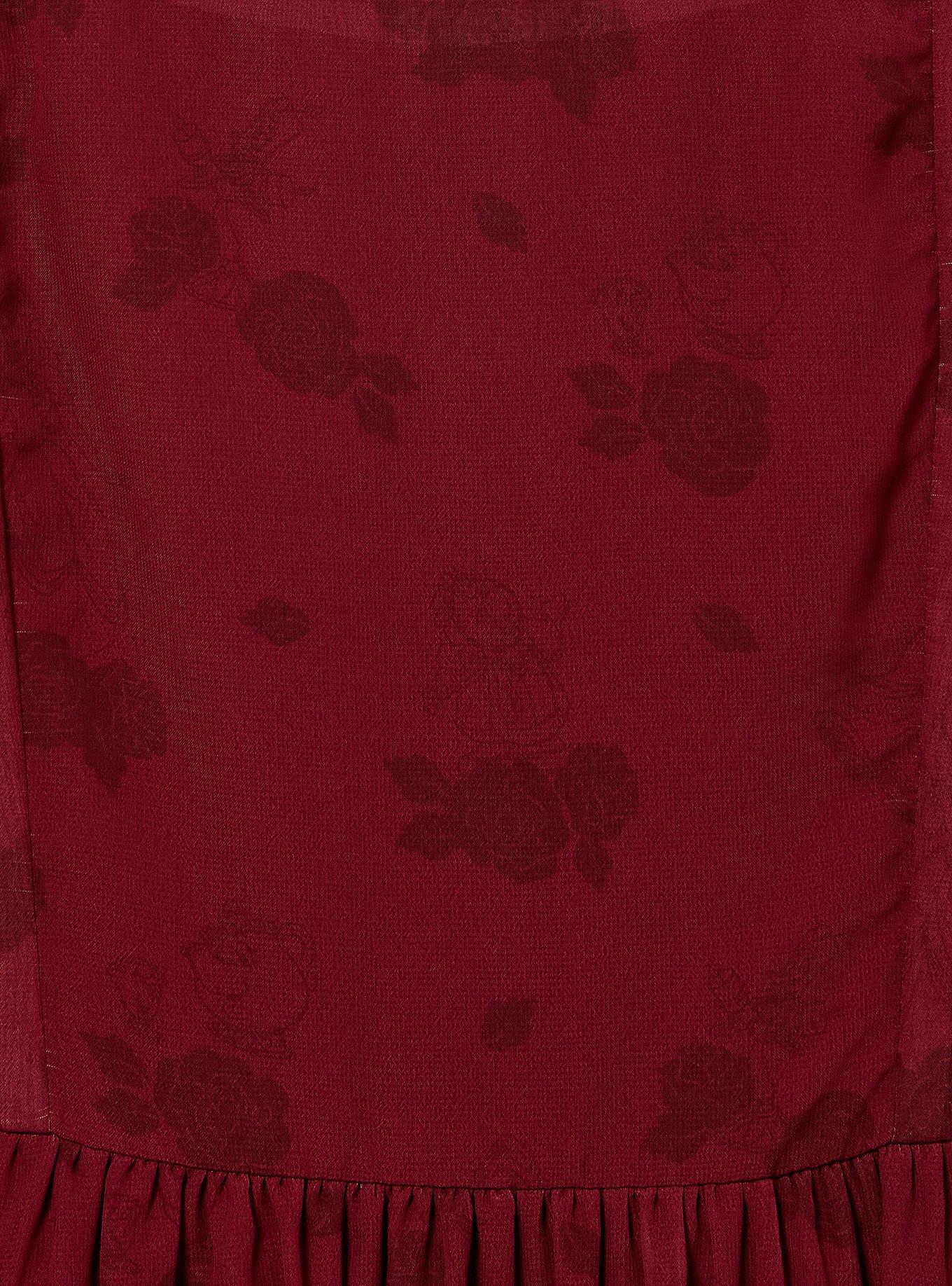 Disney Beauty and the Beast Floral Characters Allover Print Smock Dress Plus Size, BURGUNDY, alternate - view 4