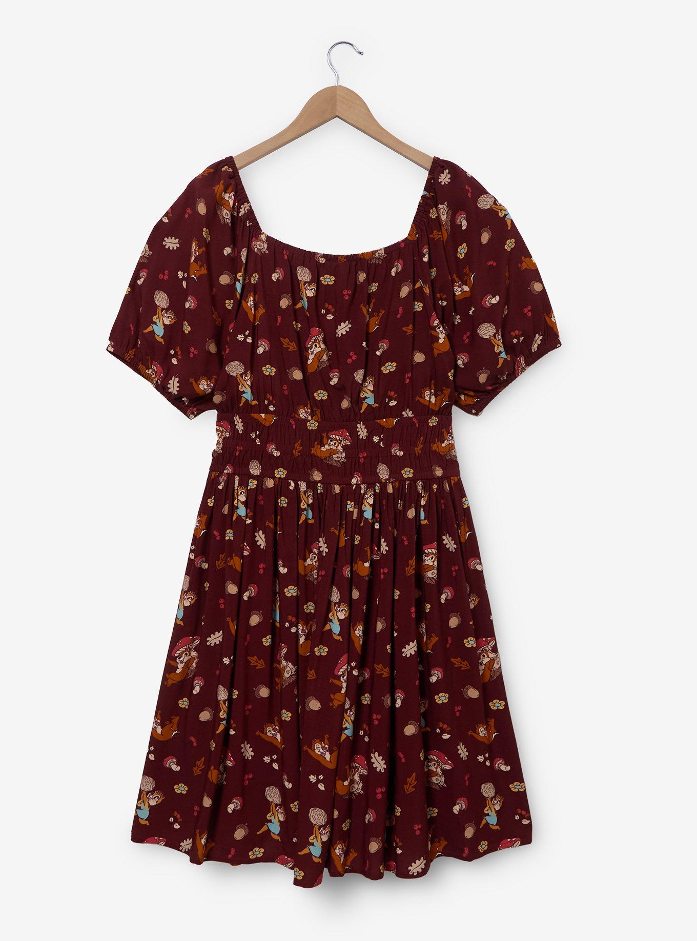 Disney Chip & Dale Fall Foliage Smock Dress Plus Size, , hi-res