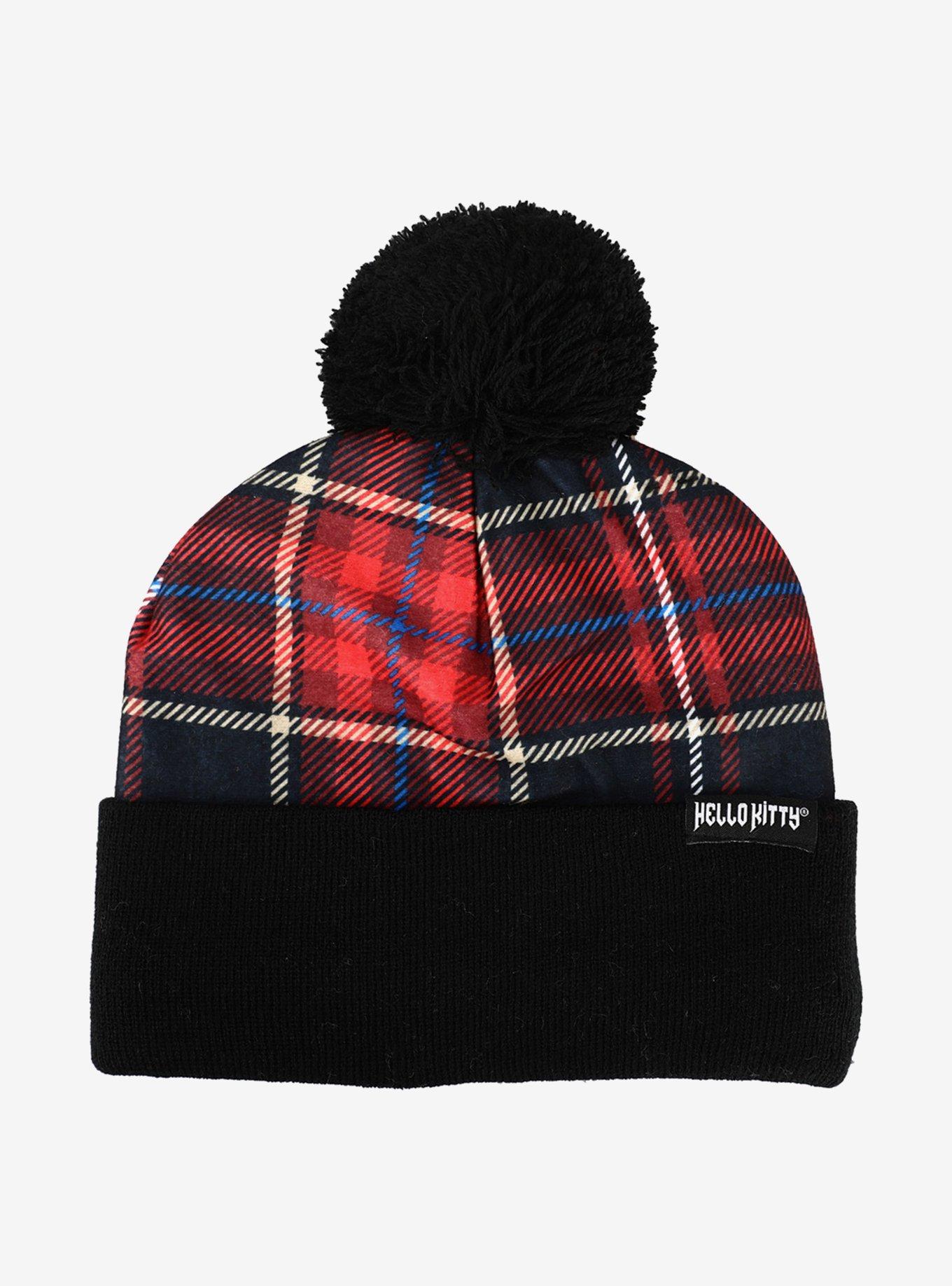Hello Kitty Punk Plaid Pom Beanie, , hi-res