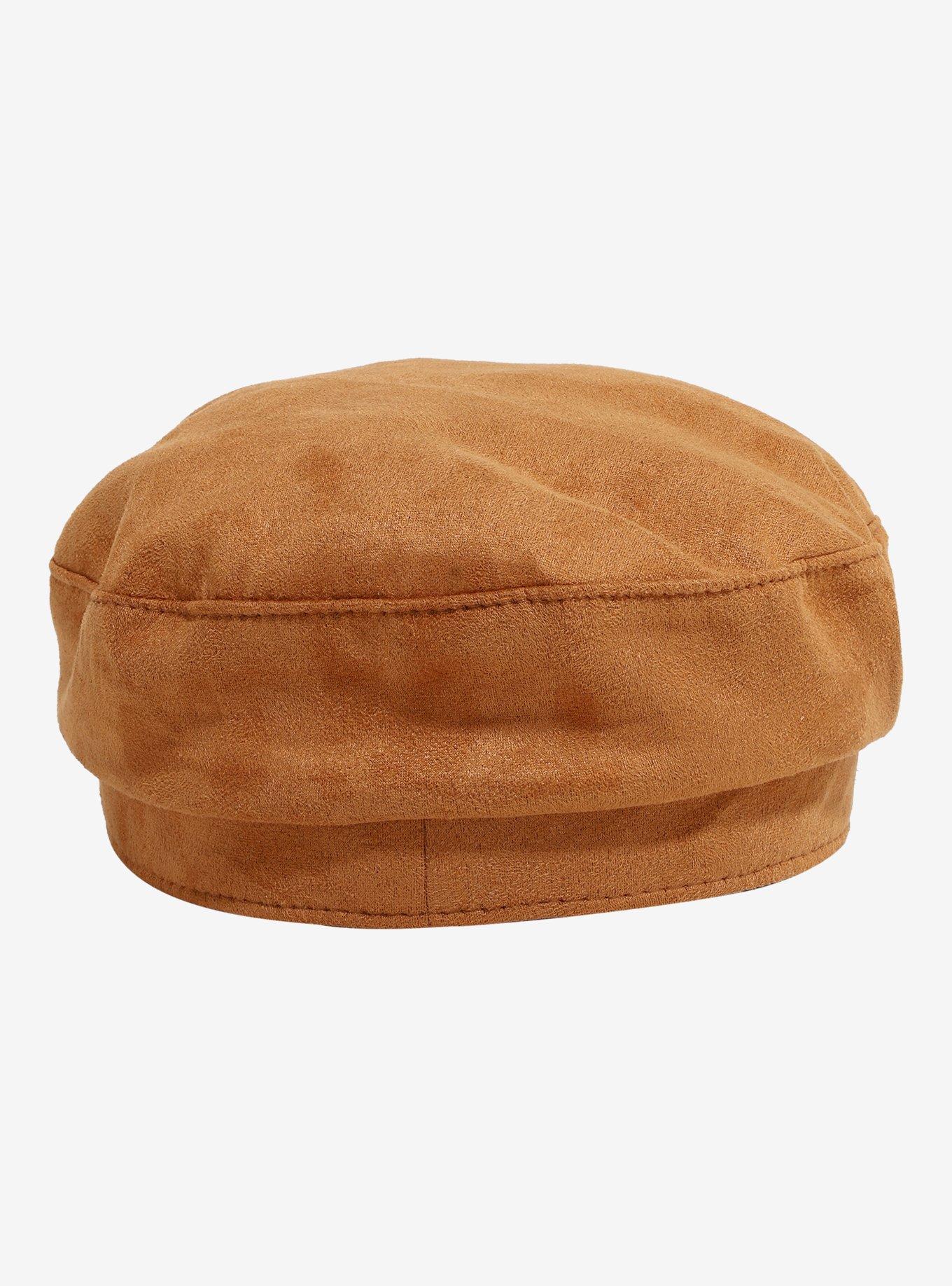Camel Brown Stud Faux Suede Cabbie Hat, , hi-res