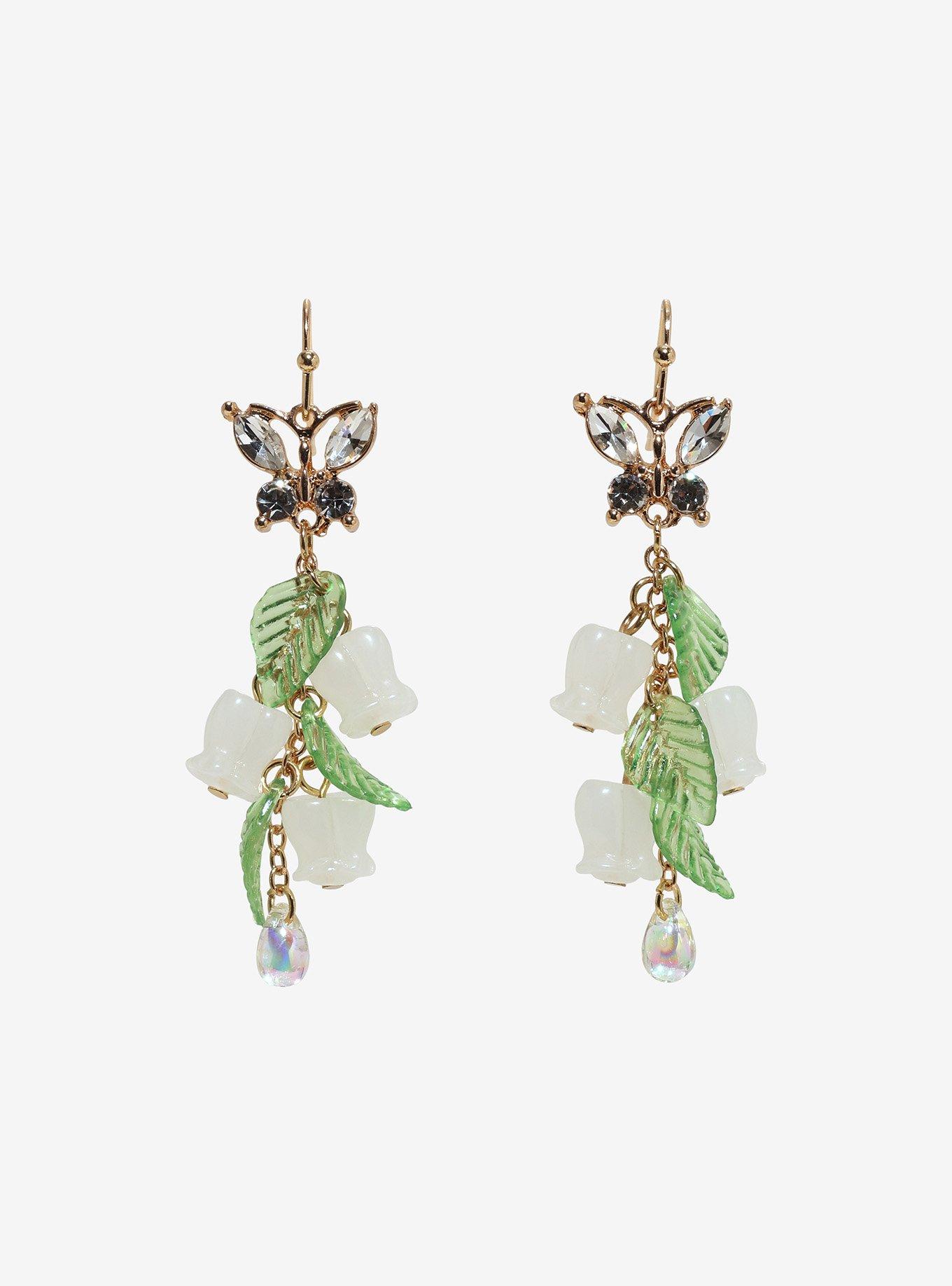 Thorn & Fable Lily Of The Valley Butterfly Earrings, , hi-res