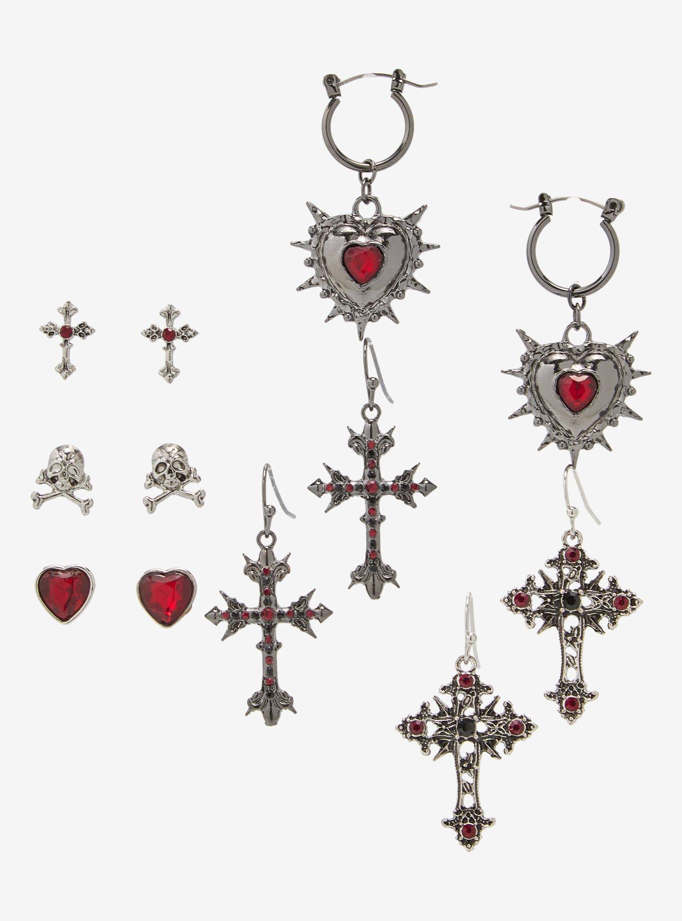 Gothic Heart & Cross Earring Set, , hi-res
