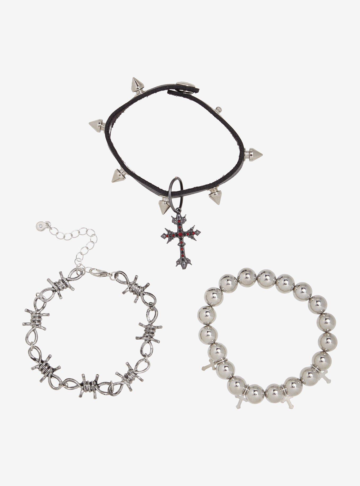Spike Cross Barbed Wire Bracelet Set, , hi-res