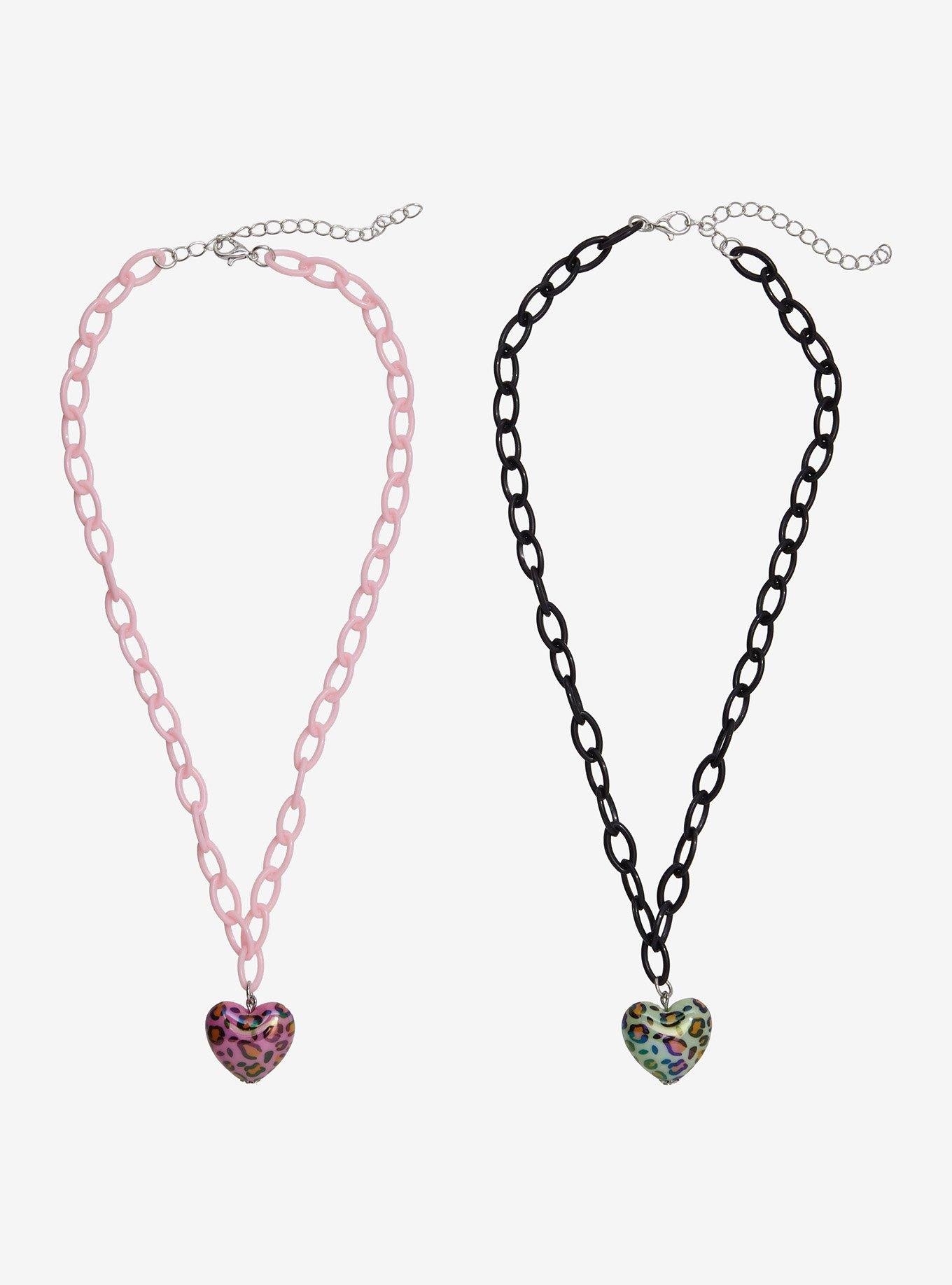 Leopard Bubble Heart Best Friend Necklace Set, , hi-res