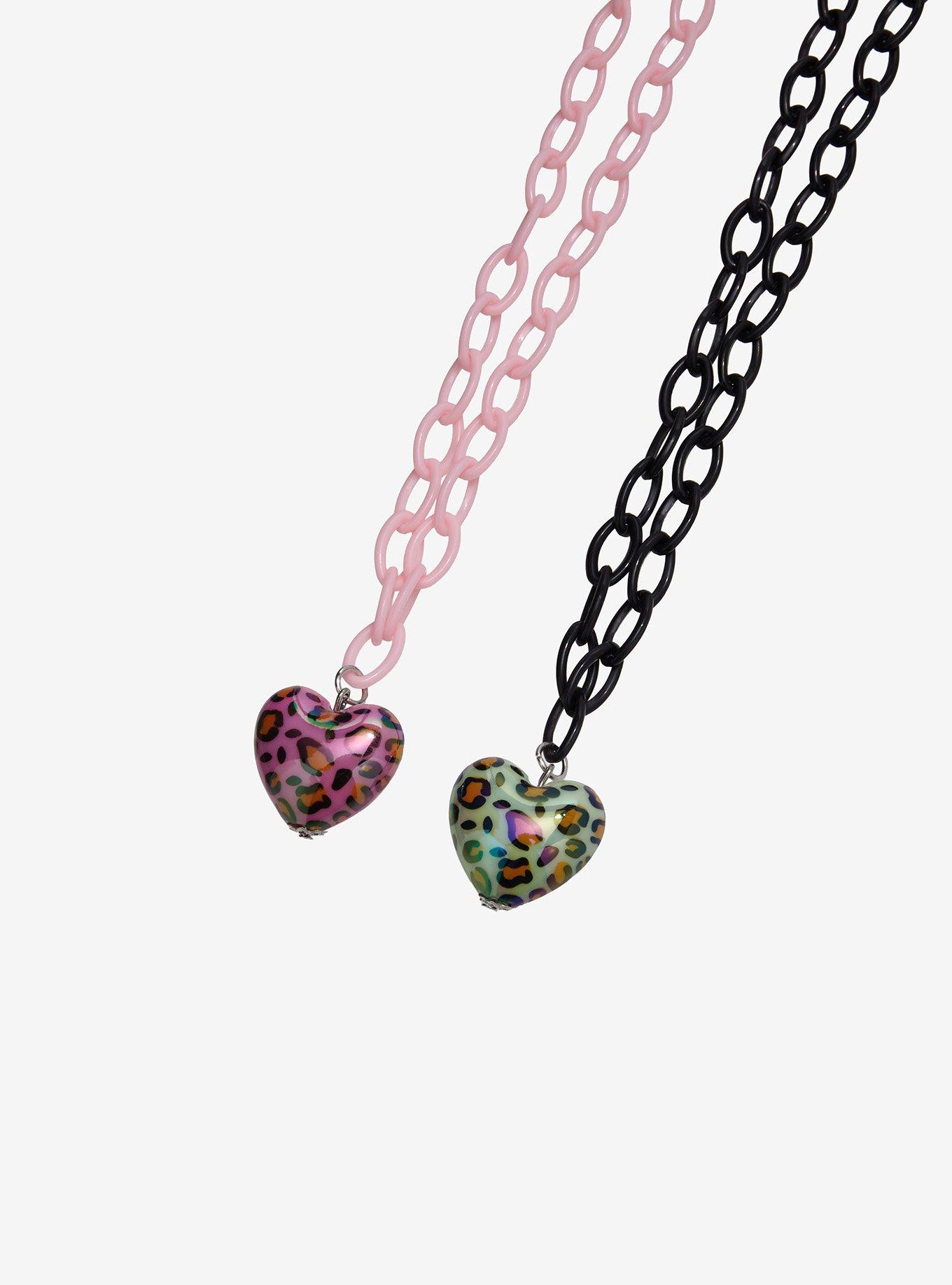Leopard Bubble Heart Best Friend Necklace Set, , alternate