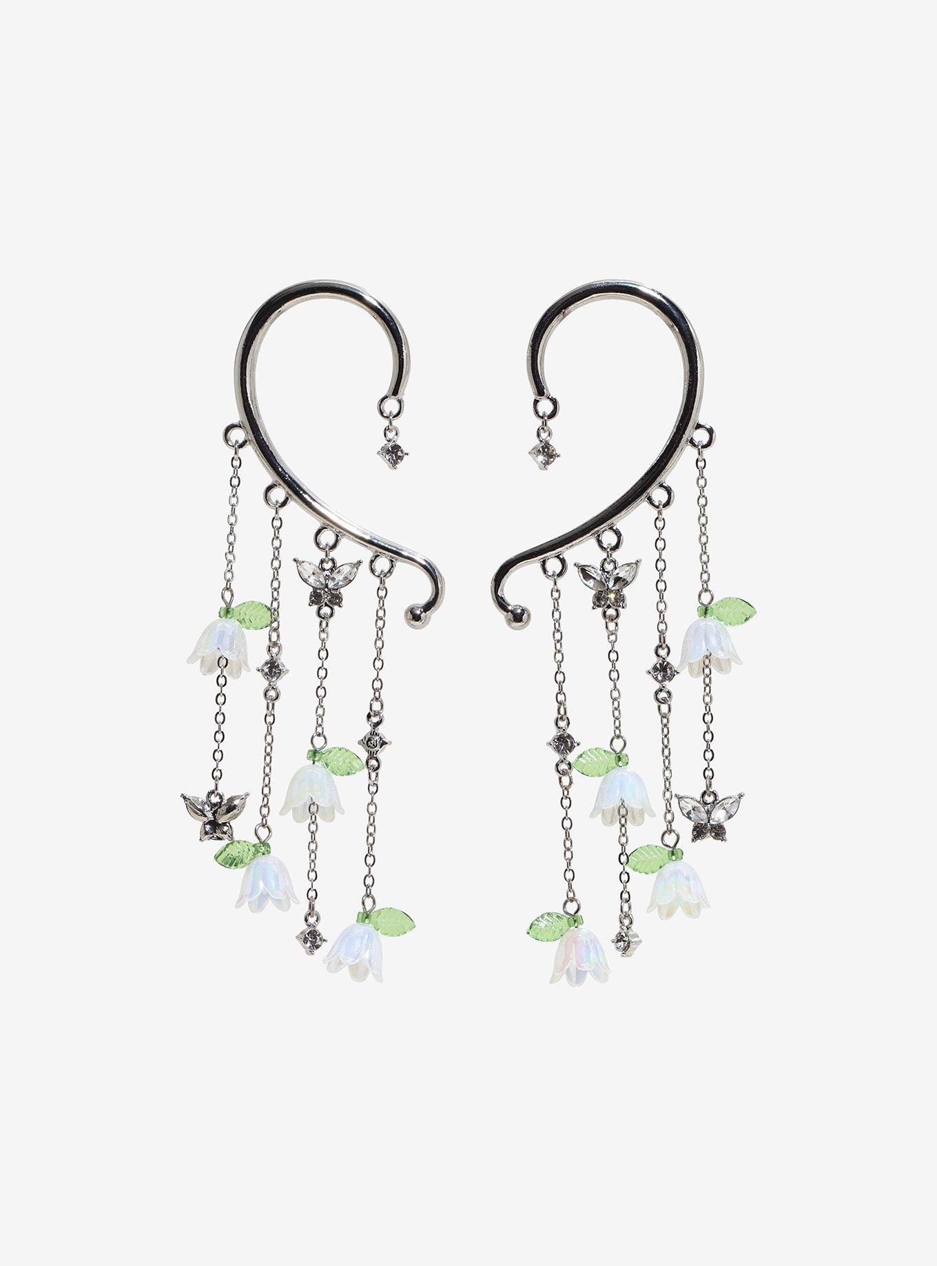 Thorn & Fable Butterfly Flower Drop Ear Cuff Set, , hi-res