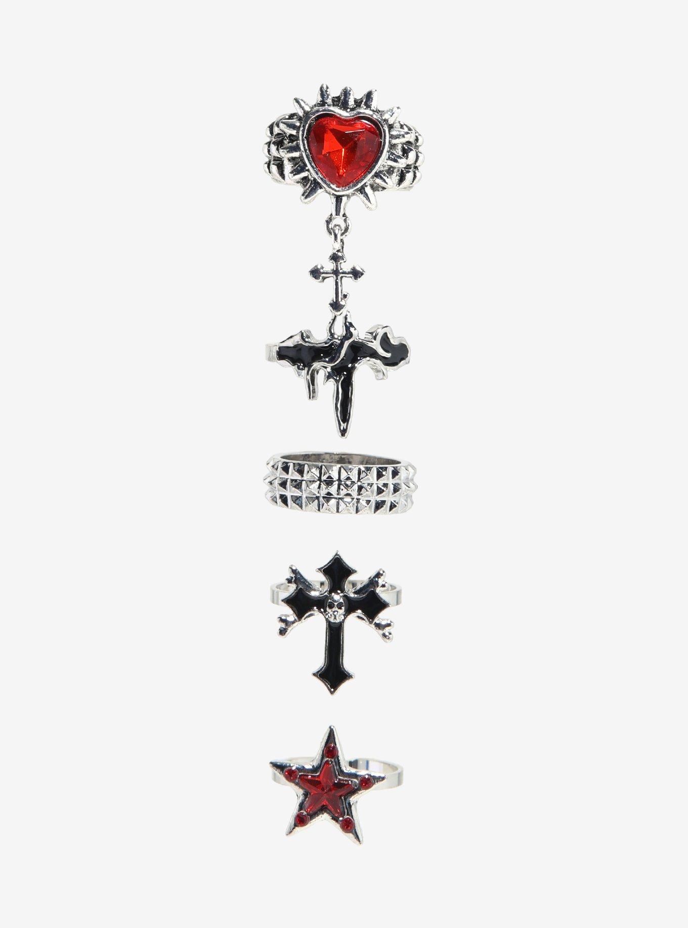 Social Collision Red Star & Heart Punk Ring Set, , hi-res