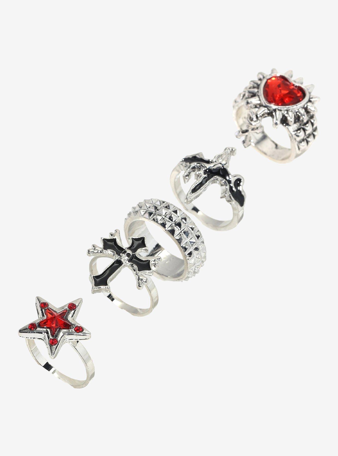 Social Collision Red Star & Heart Punk Ring Set, , alternate