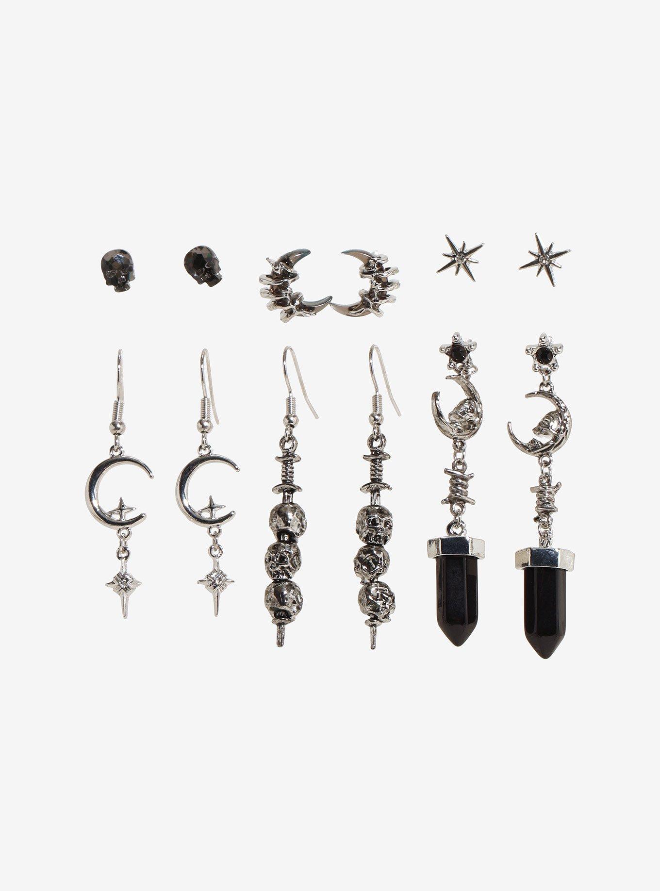 Cosmic Aura Dark Celestial Skull Crystal Earring Set, , hi-res