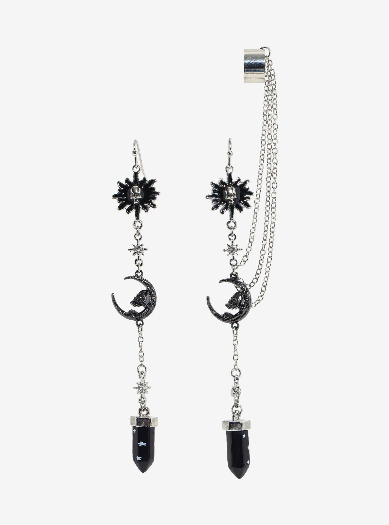 Cosmic Aura Skull Moon Cuff Drop Earrings, , hi-res
