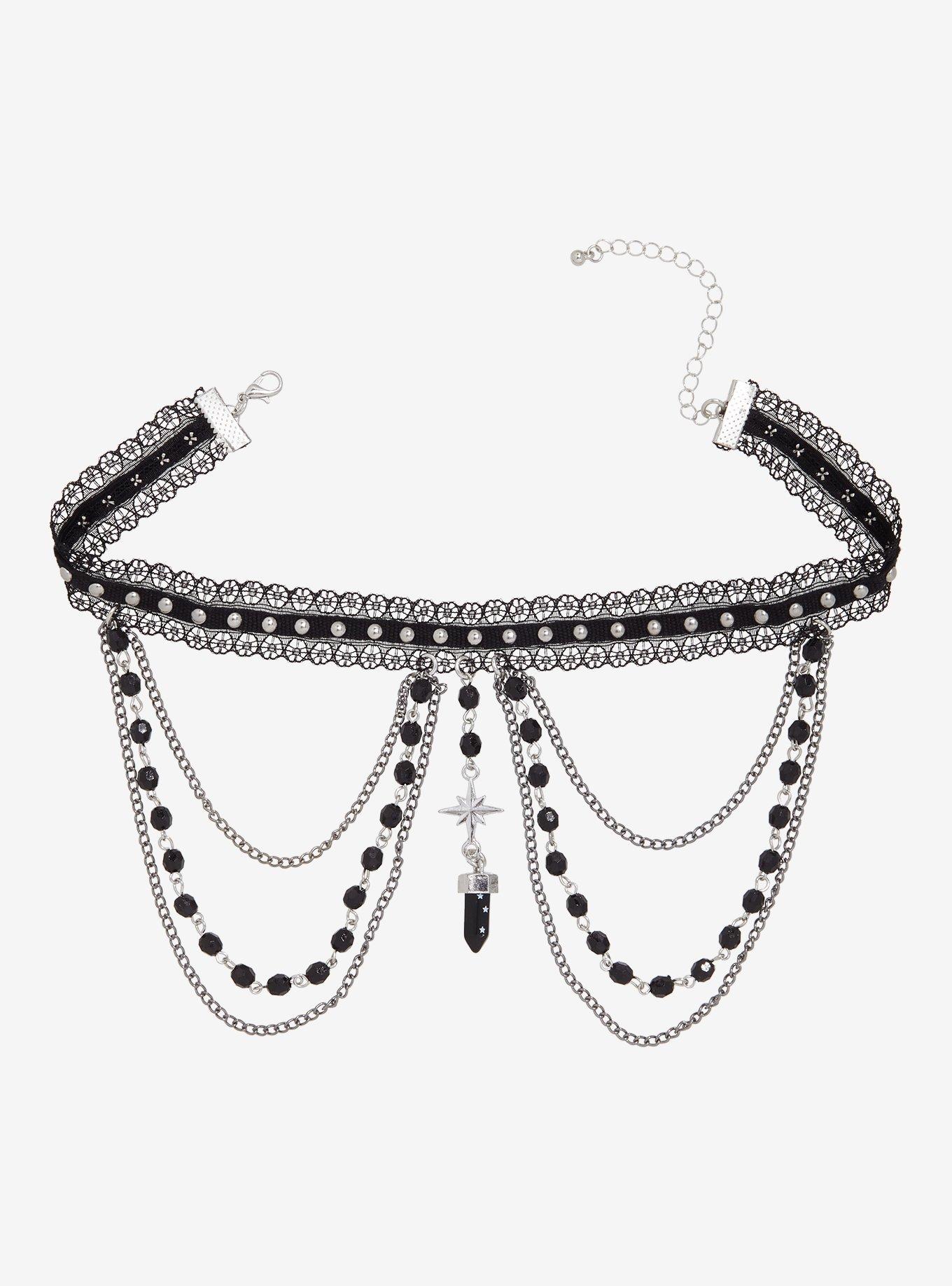 Cosmic Aura Black Crystal Draped Chain Choker, , hi-res