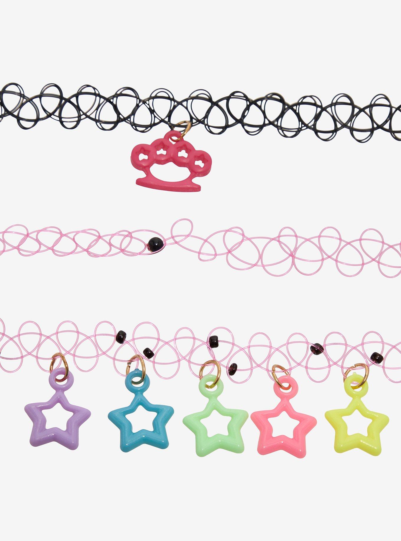 Colorful Star Brass Knuckle Tattoo Choker Set, , alternate
