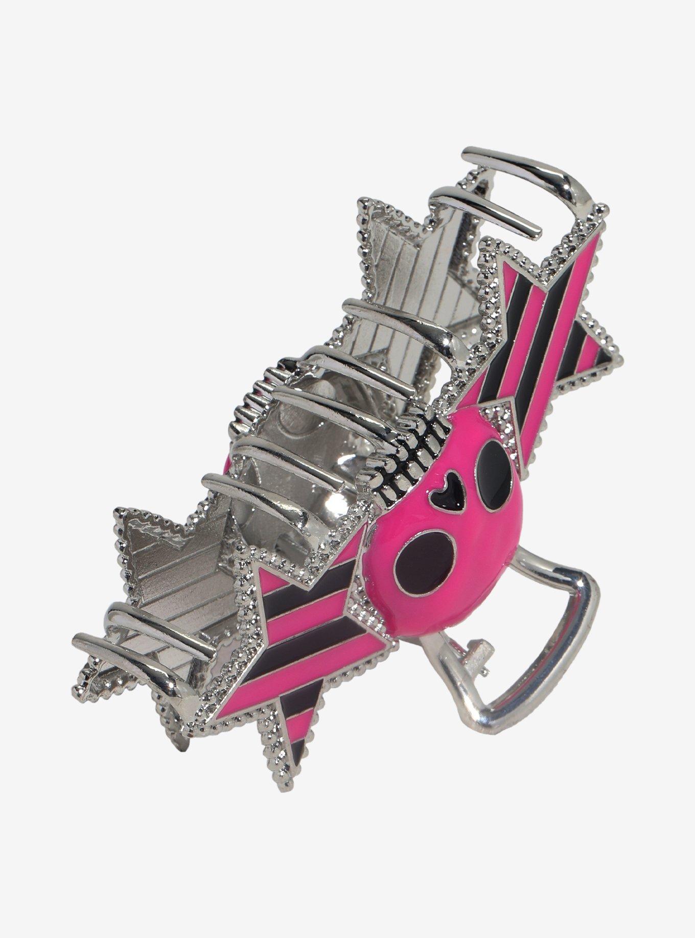 Pink & Black Skull & Star Claw Hair Clip, , hi-res