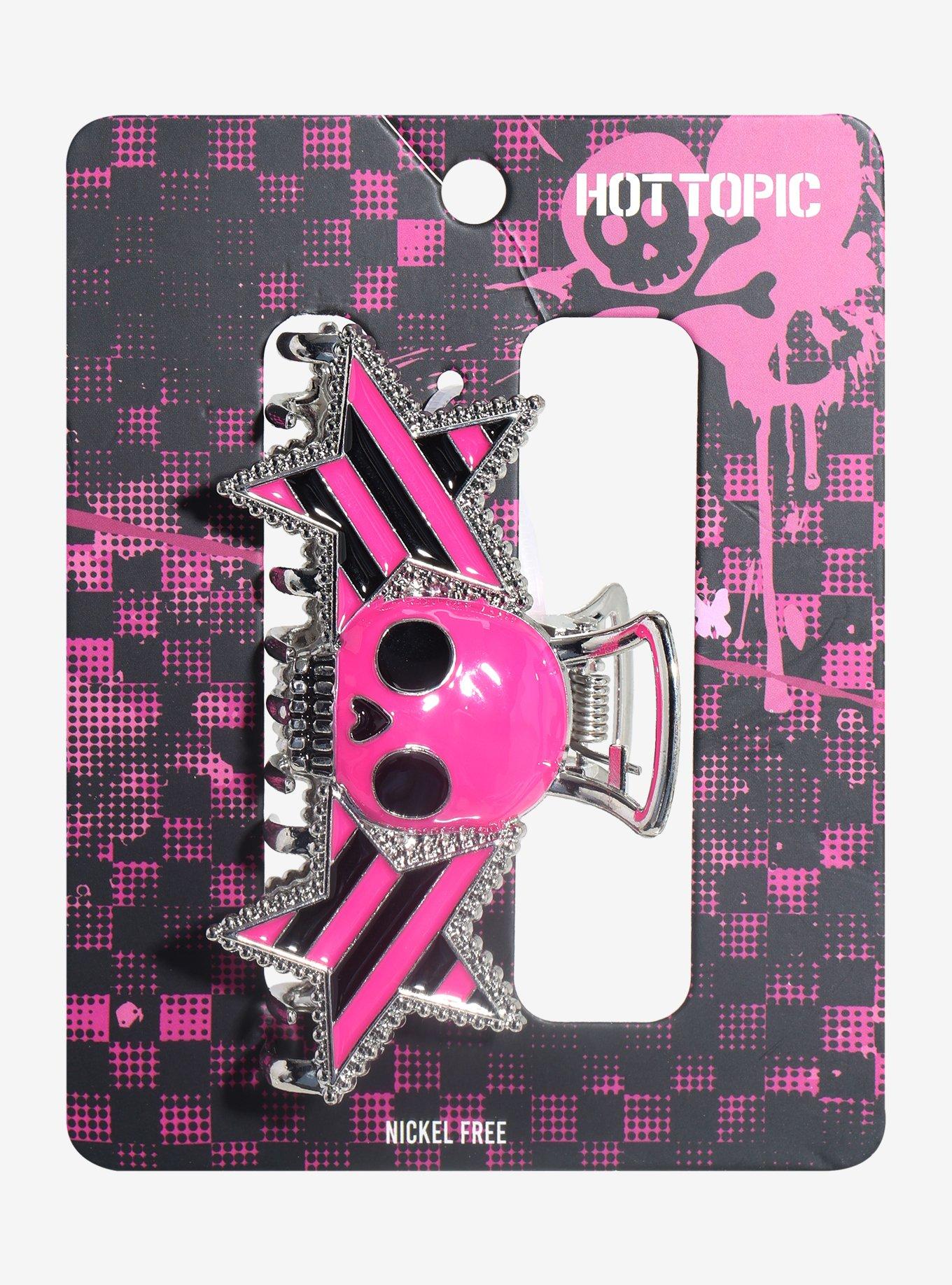 Pink & Black Skull & Star Claw Hair Clip, , alternate