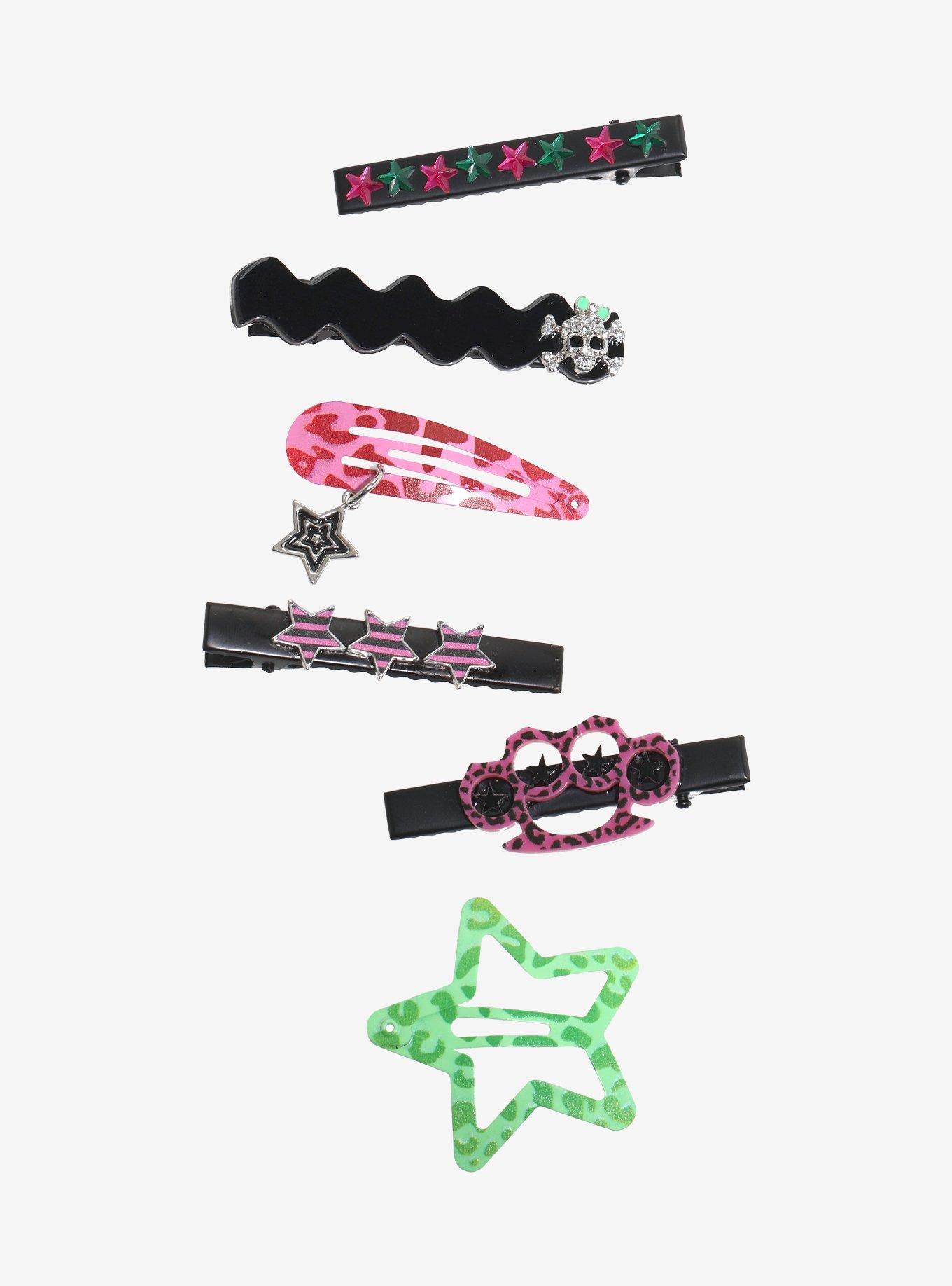 Neon Leopard Star Skull Hair Clip Set, , hi-res