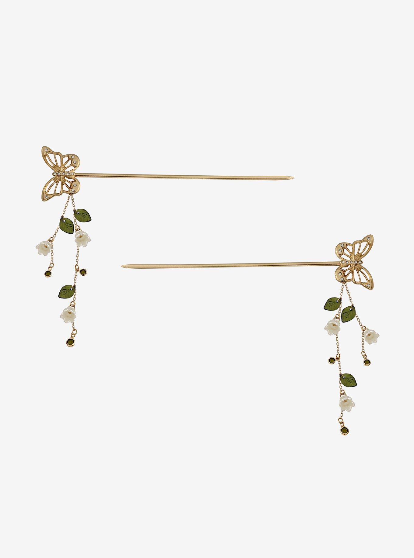 Thorn & Fable Floral Butterfly Hair Sticks, , hi-res