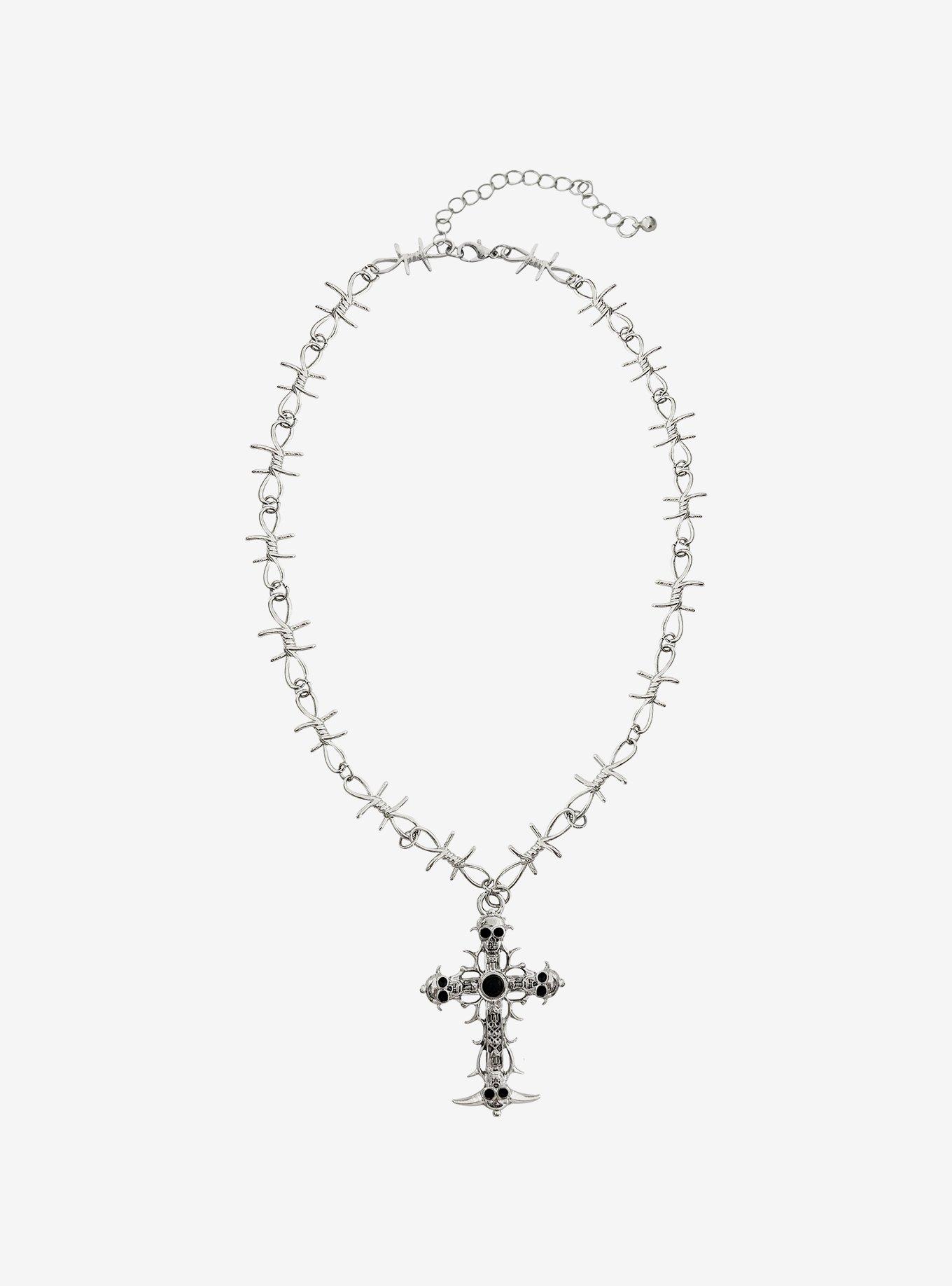 Ornate Skull Cross Necklace, , hi-res