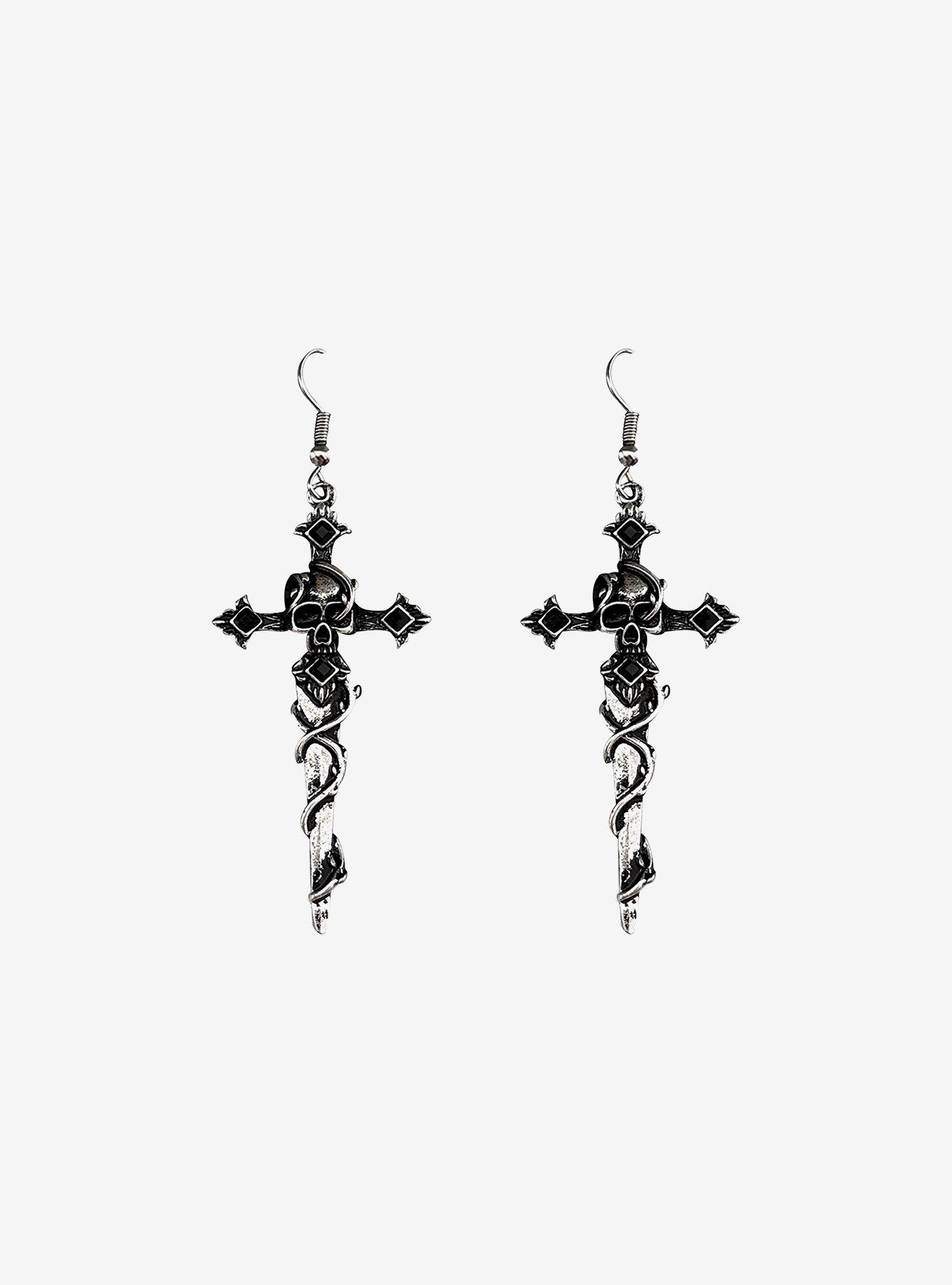 Skull Dagger Drop Earrings, , hi-res