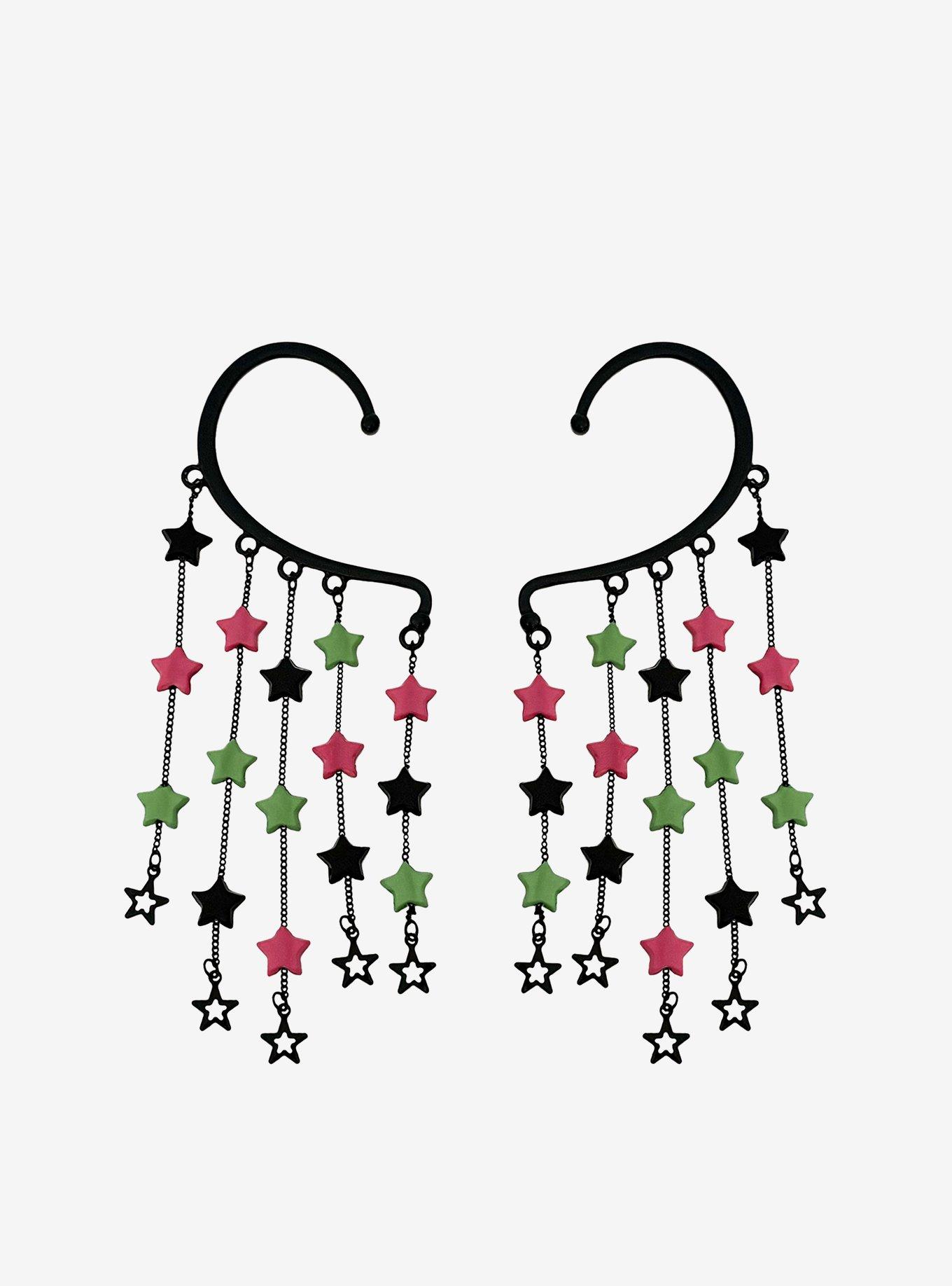 Neon Pink & Green Star Ear Cuff Set, , hi-res