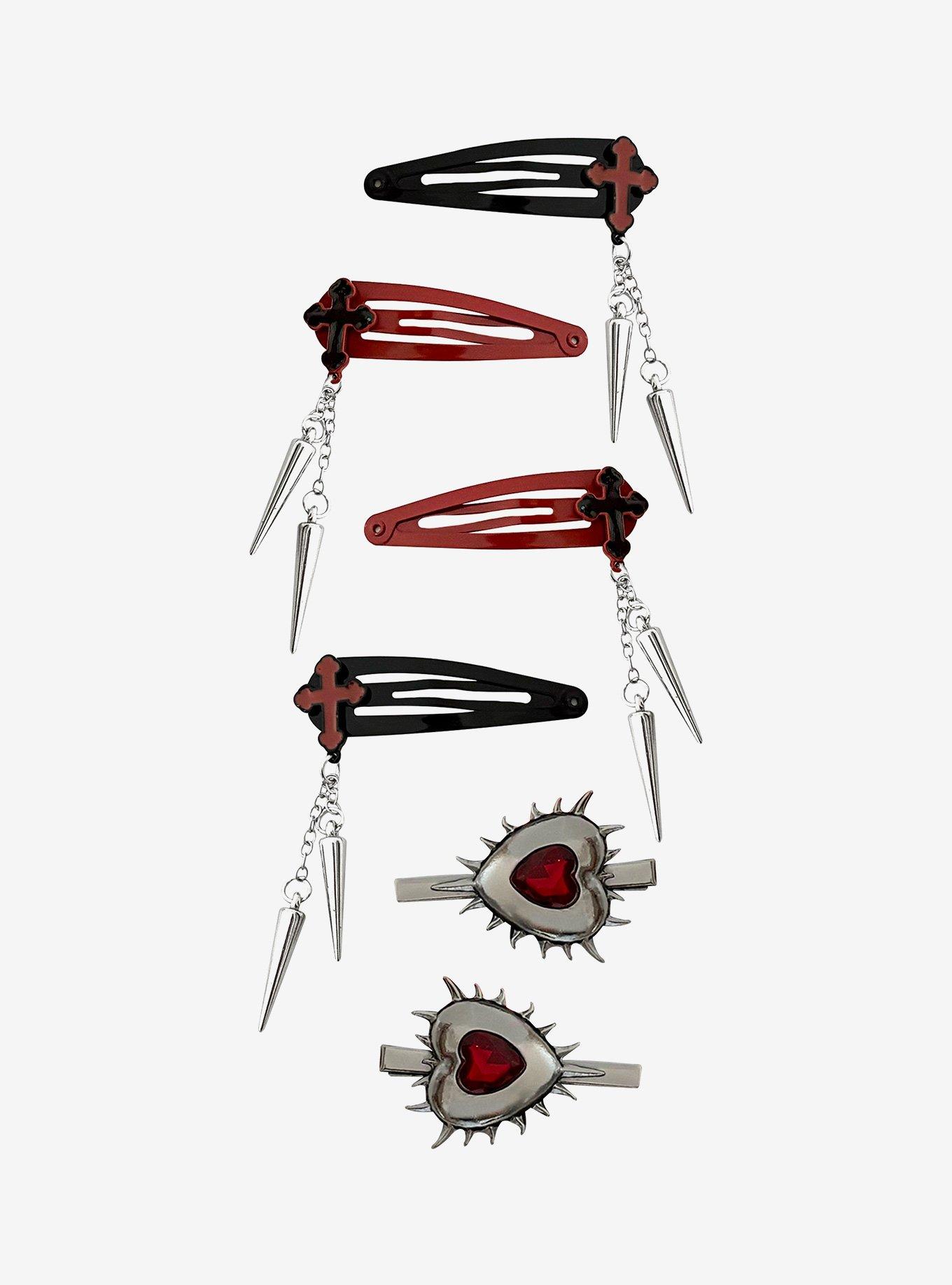 Cross Spike Heart Hair Clip Set, , hi-res