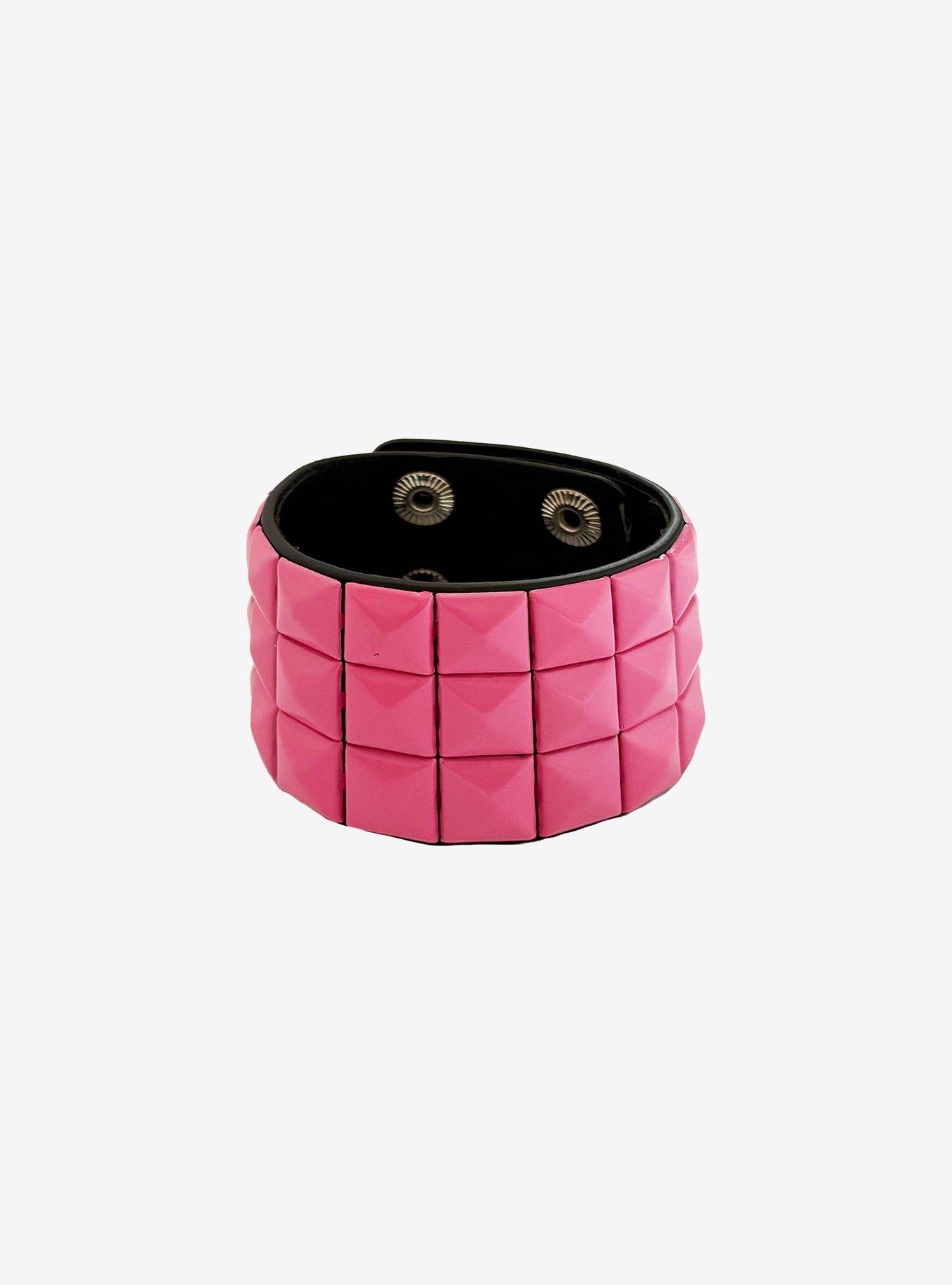 Black & Pink Pyramid Stud Cuff Bracelet, , hi-res