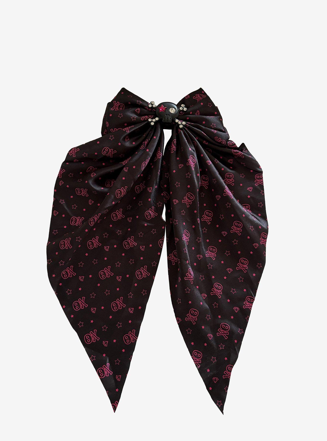 Skull Pink Rhinestone Hair Bow, , hi-res