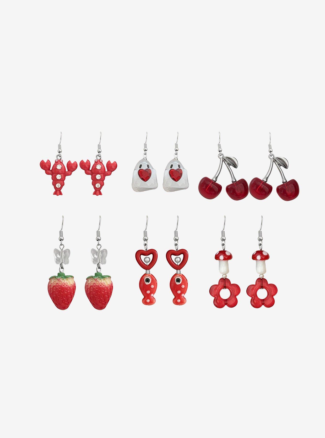 Red Novelty Charm Drop Earring Set, , hi-res