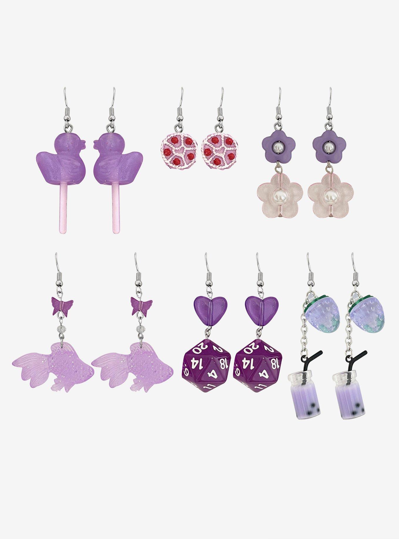 Purple Novelty Charm Drop Earring Set, , hi-res