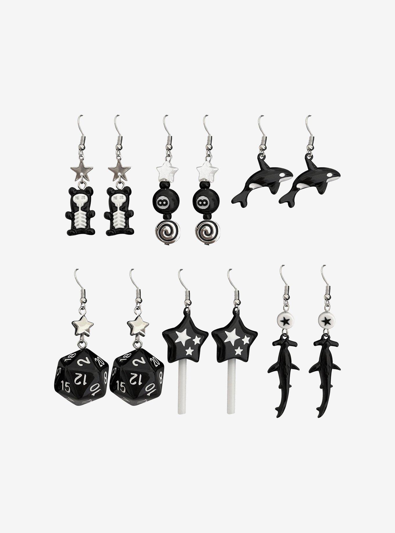 Black Novelty Charm Drop Earring Set, , alternate