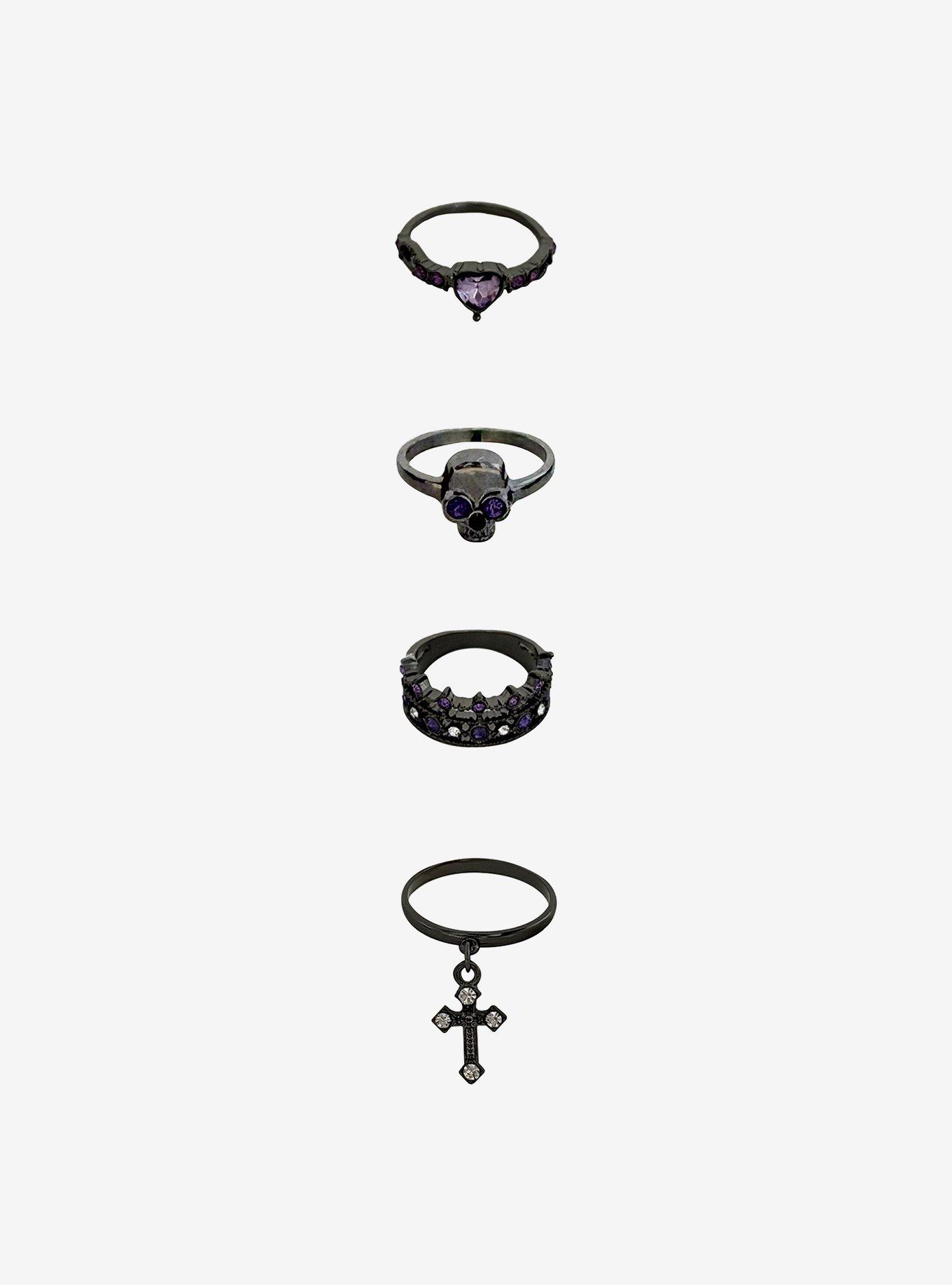 Cosmic Aura Purple Gem Cross Ring Set, , hi-res