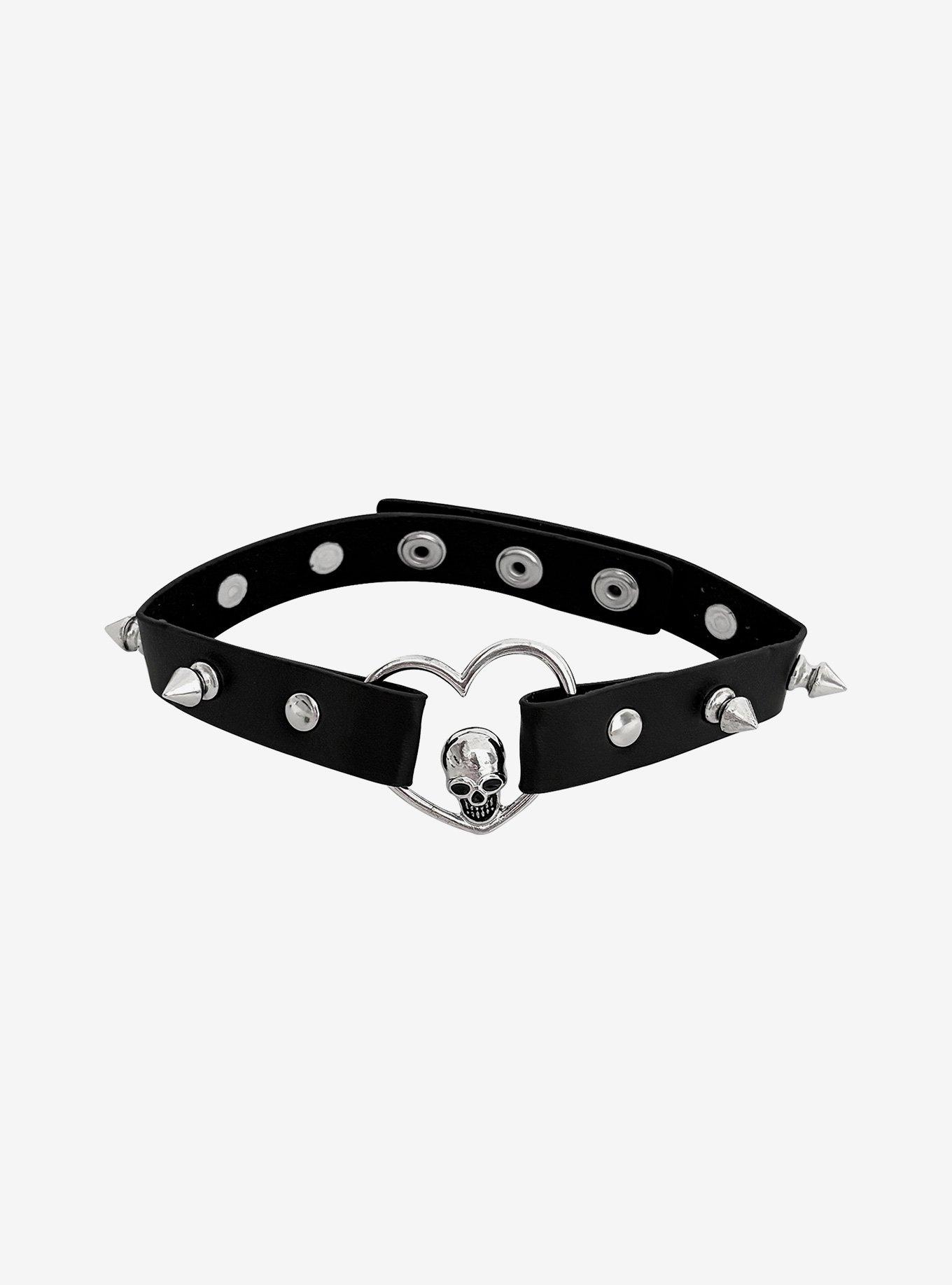 Skull Heart Spike Choker, , hi-res