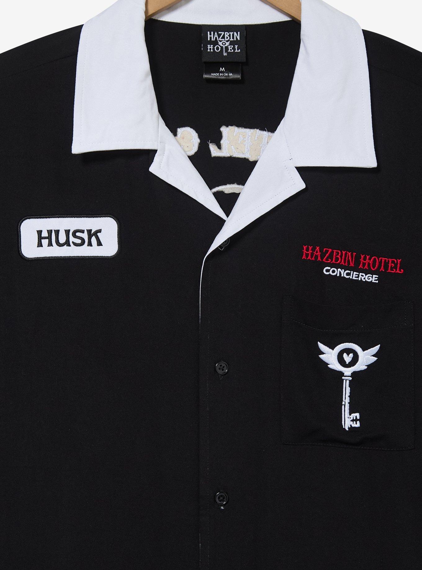 Hazbin Hotel Husk Concierge Woven T-Shirt &mdash; BoxLunch Exclusive, BLACK, alternate