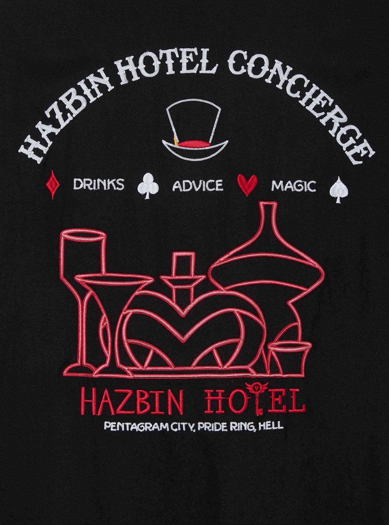 Hazbin Hotel Husk Concierge Woven T-Shirt &mdash; BoxLunch Exclusive, BLACK, alternate