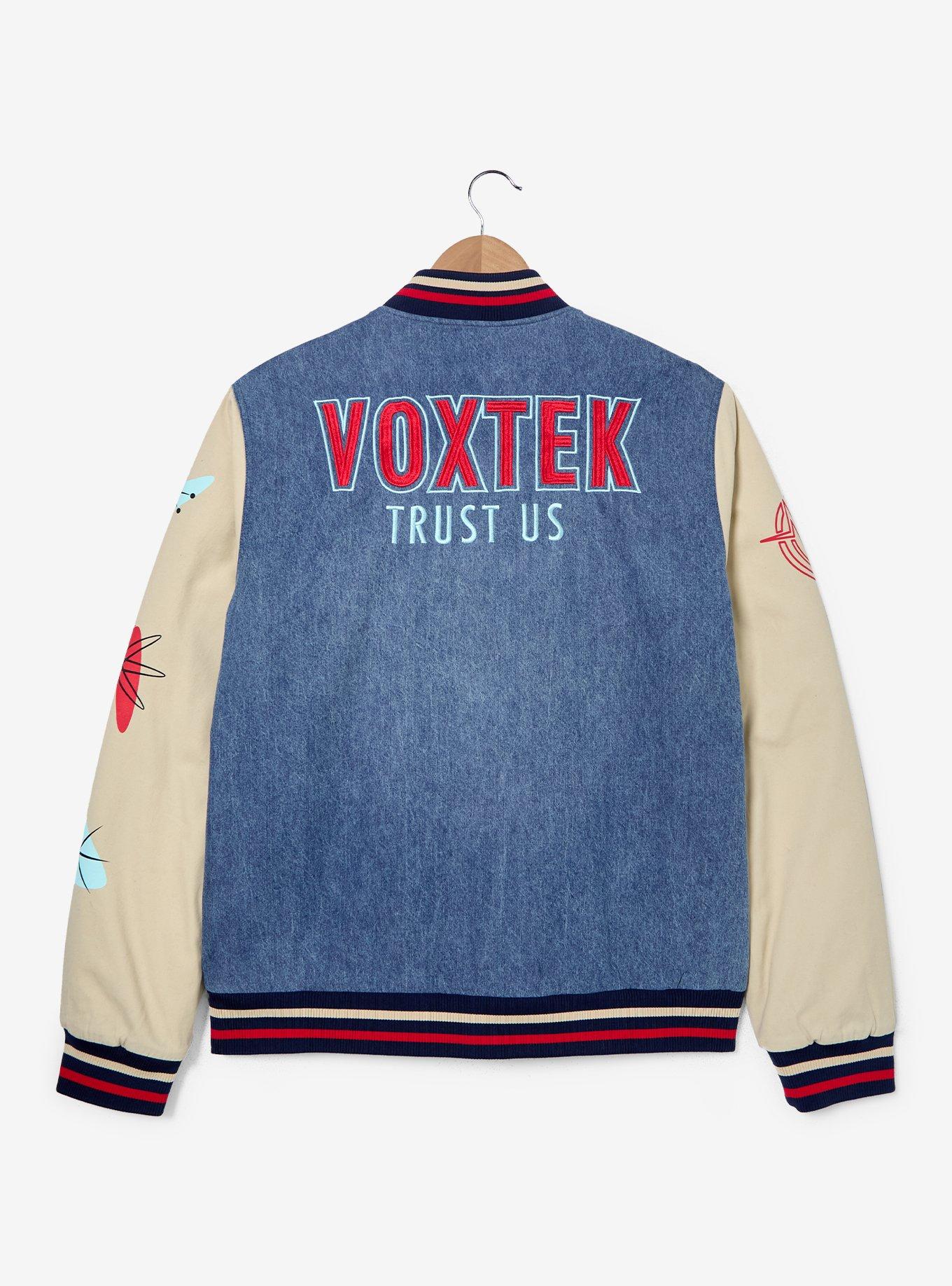 Hazbin Hotel Voxtek Vintage Denim Varsity Jacket — BoxLunch Exclusive, , hi-res