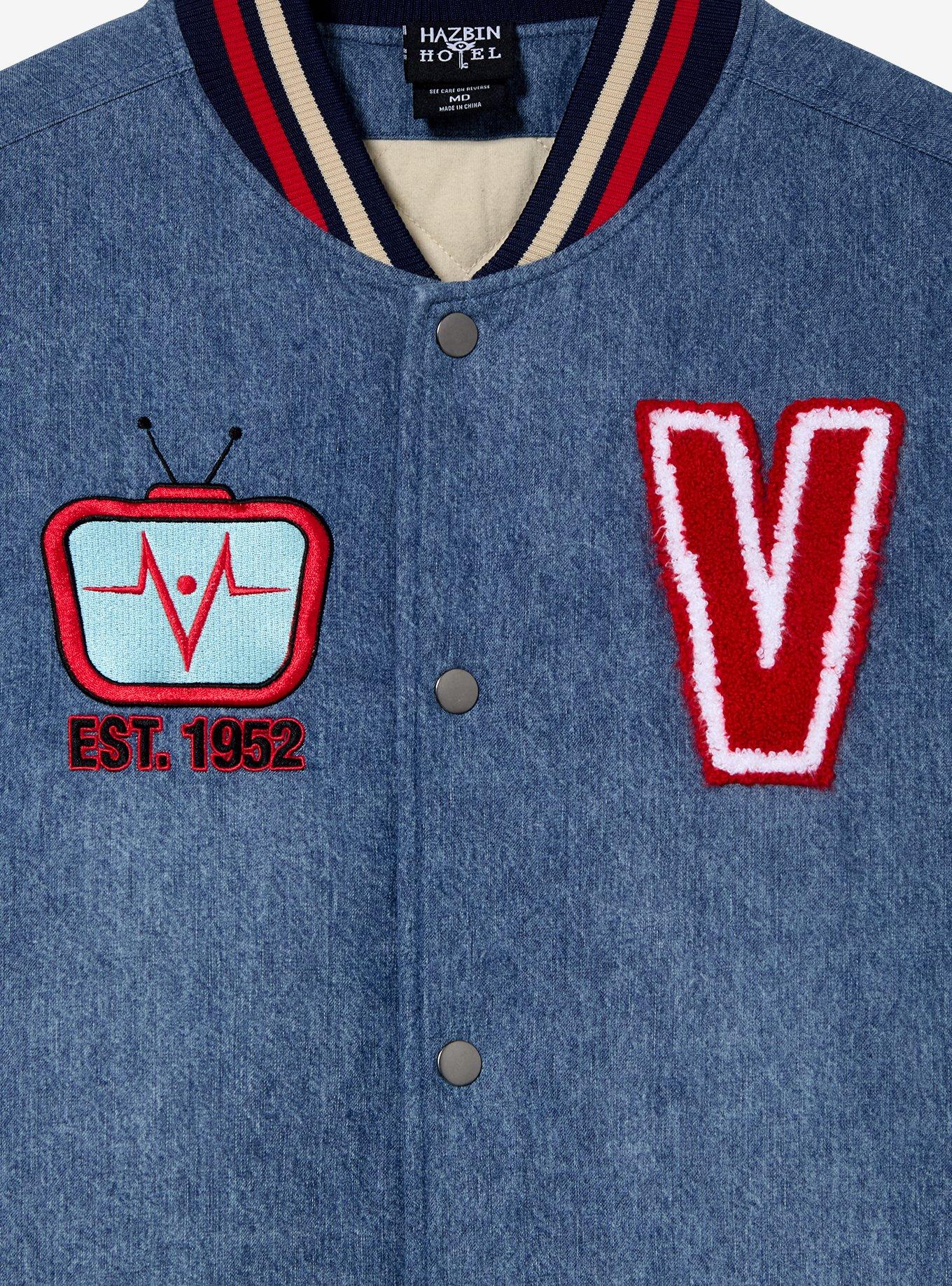 Hazbin Hotel Voxtek Vintage Denim Varsity Jacket — BoxLunch Exclusive, DENIM, alternate