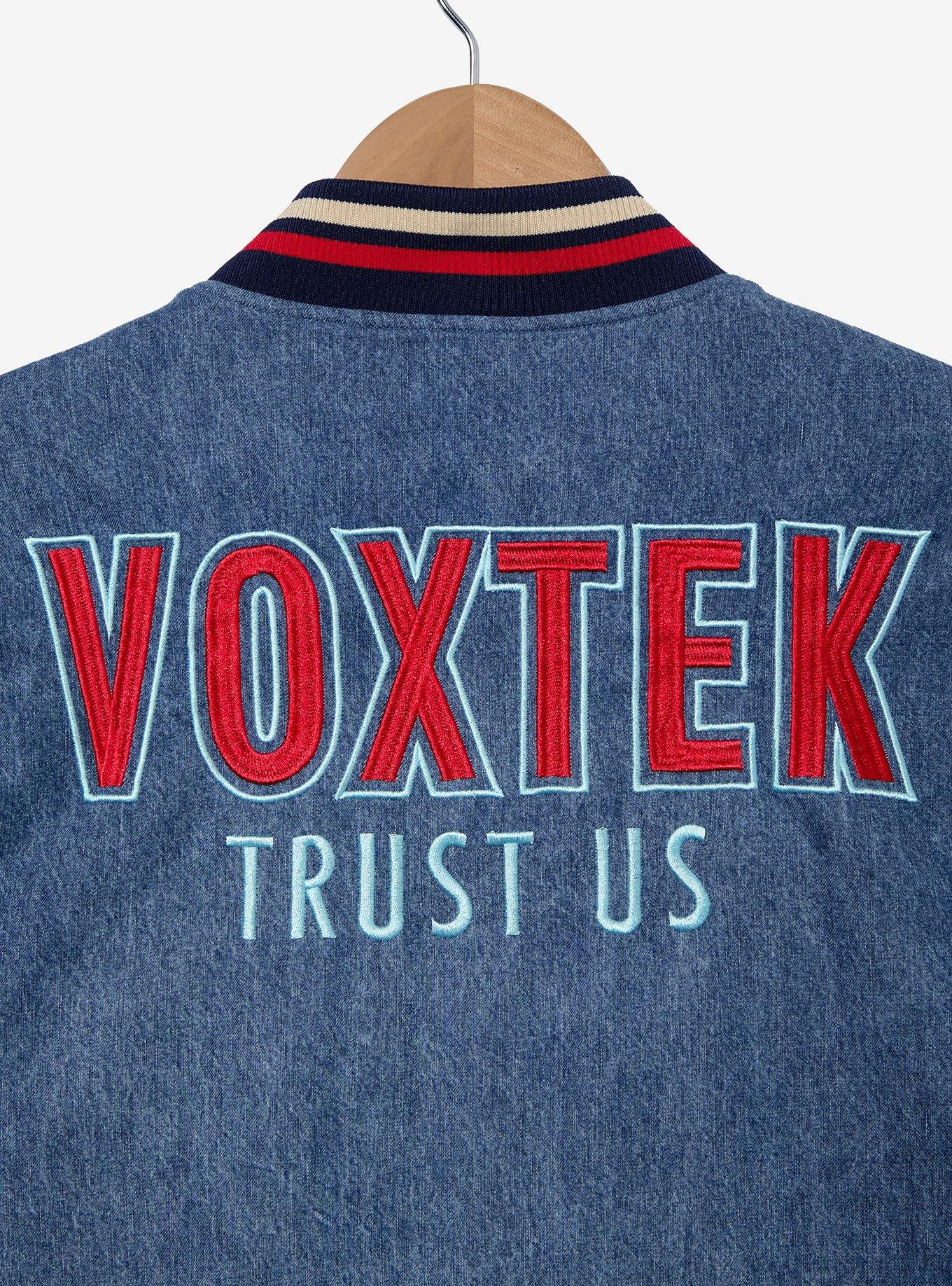 Hazbin Hotel Voxtek Vintage Denim Varsity Jacket — BoxLunch Exclusive, DENIM, alternate