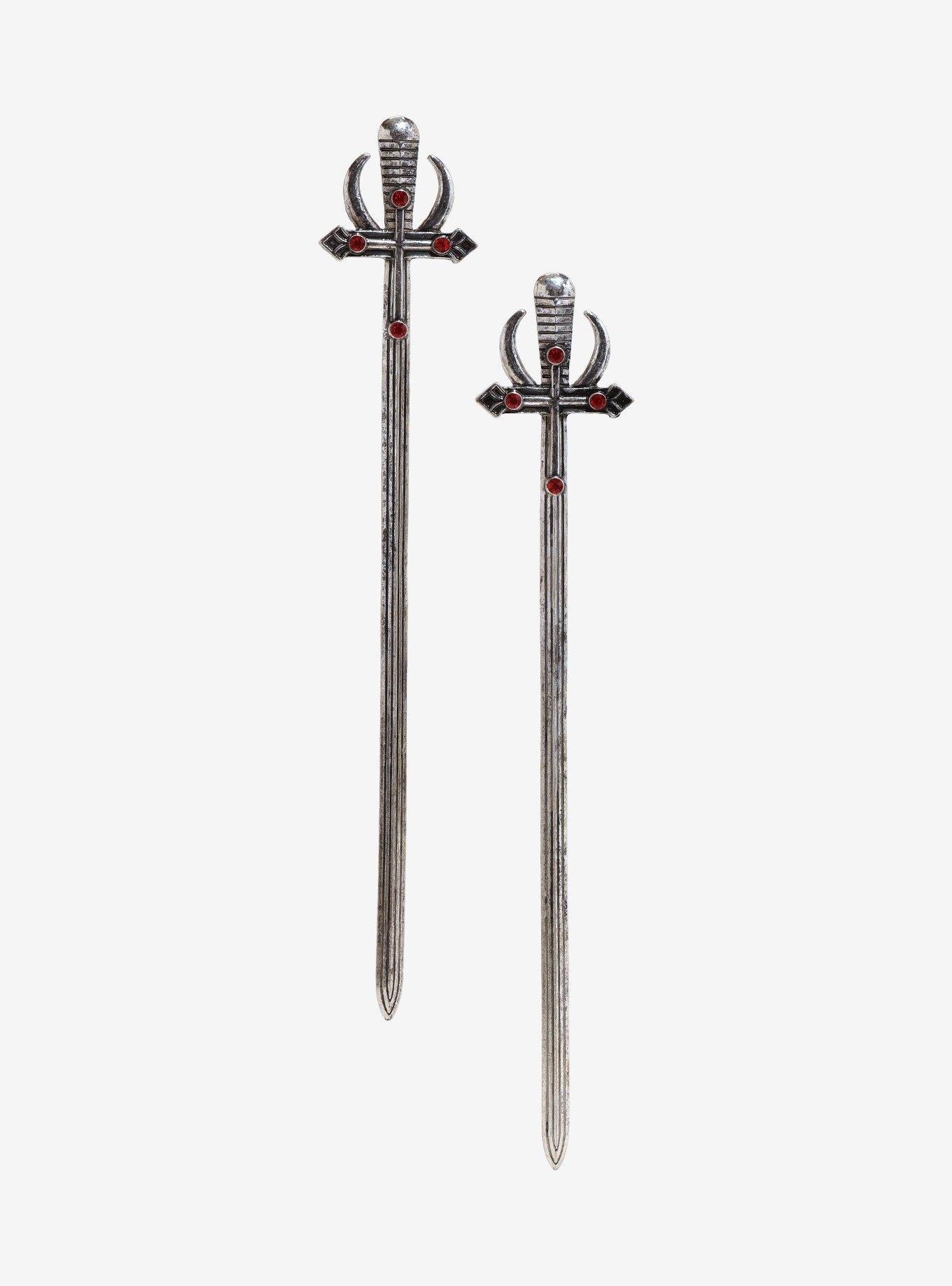 Thorn & Fable Red Gem Sword Hair Stick Set, , hi-res