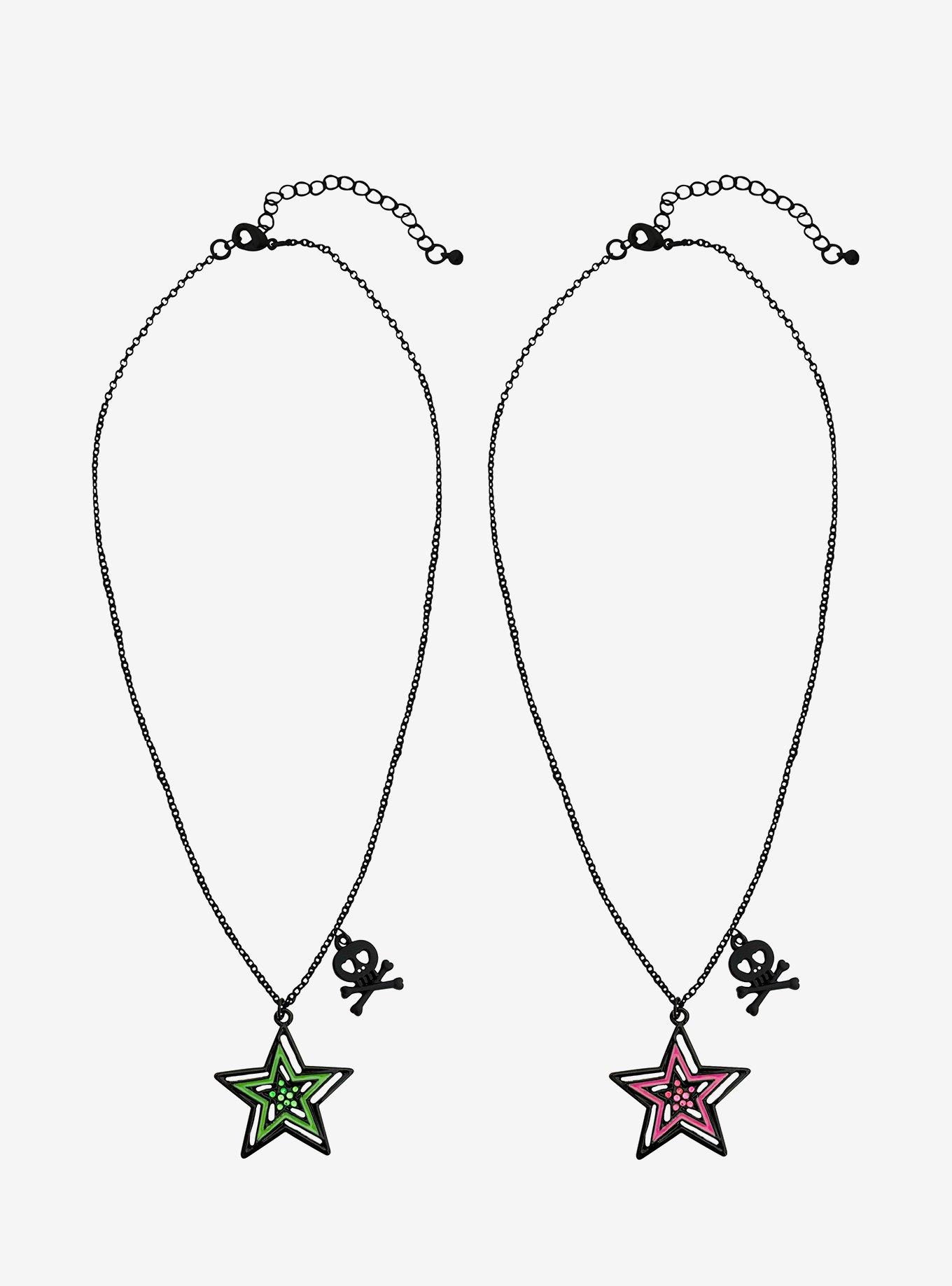 Green & Pink Star Best Friend Necklace Set, , hi-res