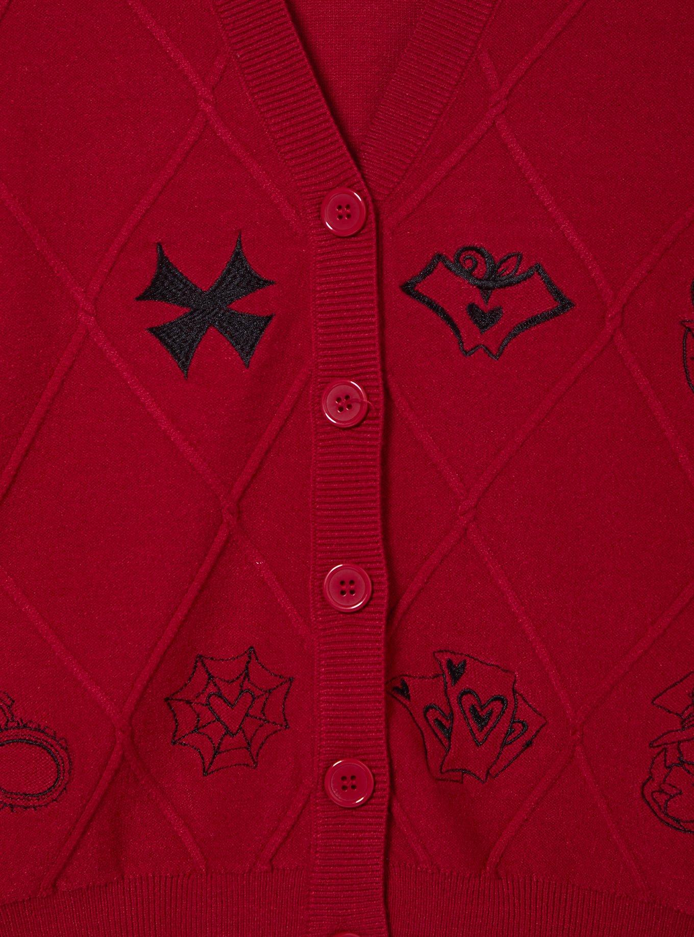 Hazbin Hotel Embroidered Character Icons Women's Cardigan - BoxLunch Exclusive, RED, alternate