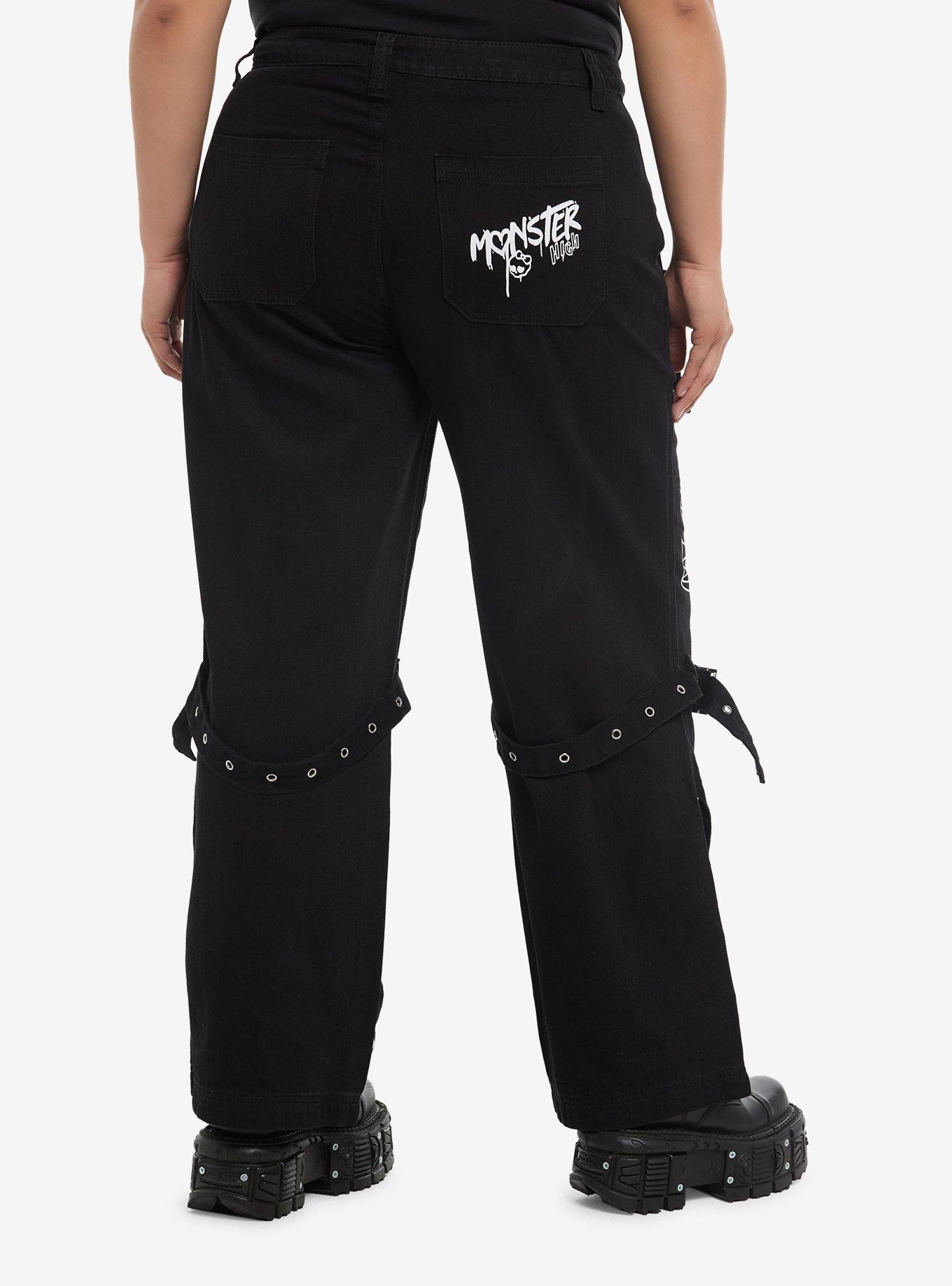 Monster High Black & White Icons Grommet Strap Jeans Plus Size, , hi-res