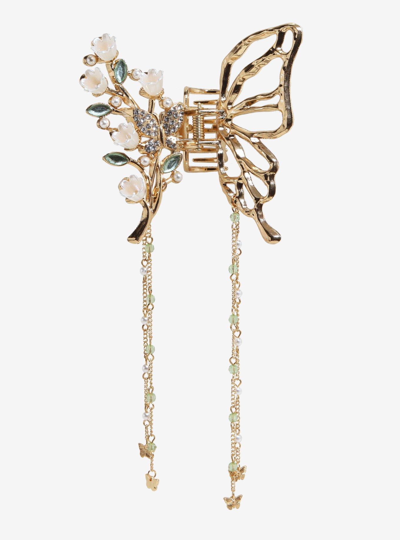 Thorn & Fable Floral Butterfly Claw Hair Clip, , hi-res