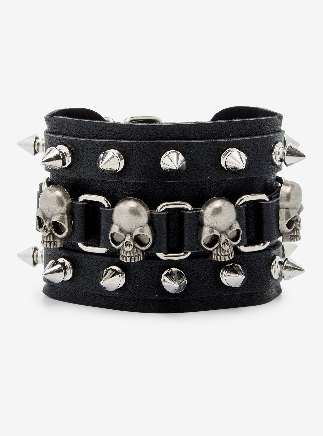 Skull Square Ring & Spike Cuff Bracelet, , hi-res
