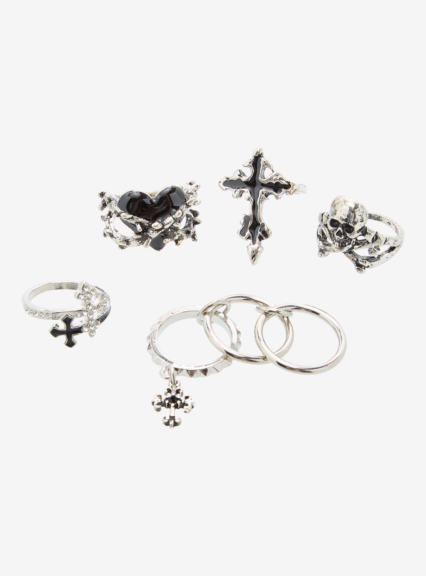 Cross Skull Heart Ring Set, , hi-res