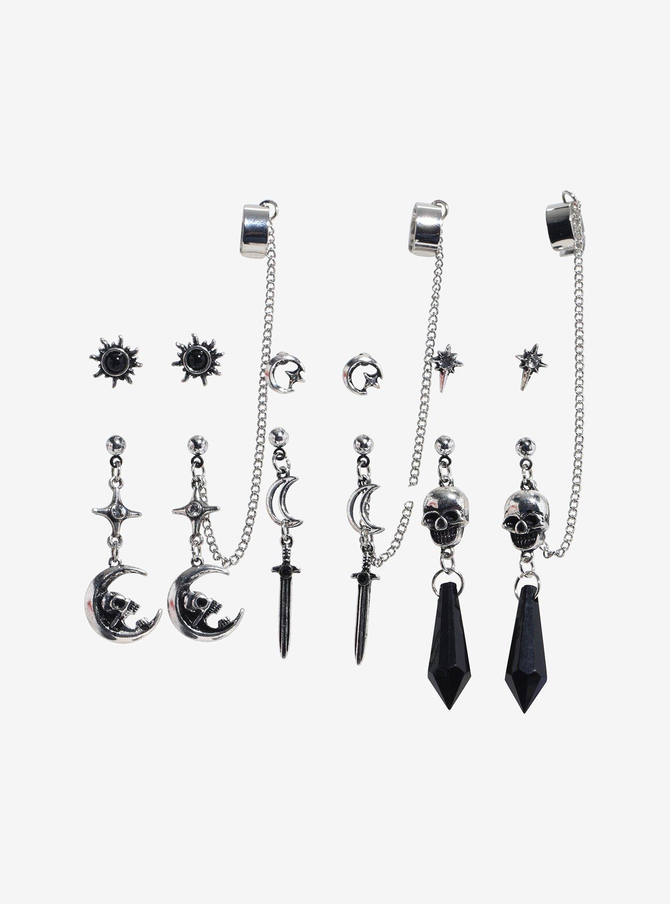 Cosmic Aura Skull Moon Cuff Earring Set, , hi-res