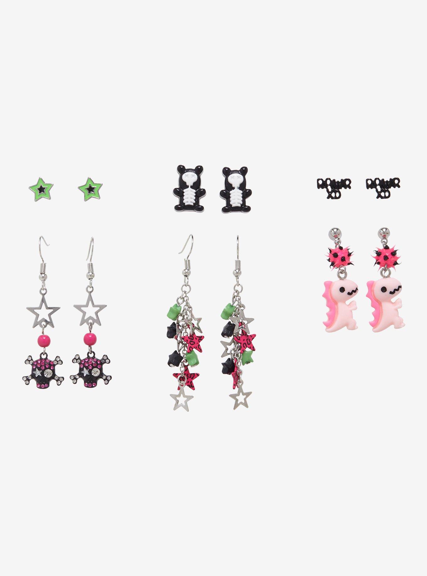 Pink & Green Dinosaur Star Earring Set, , hi-res