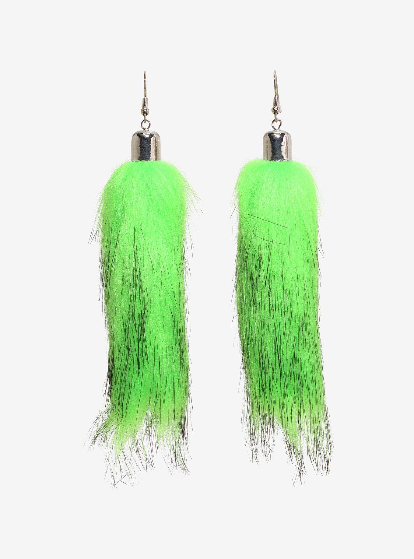 Neon Green Rat Tail Earrings, , alternate
